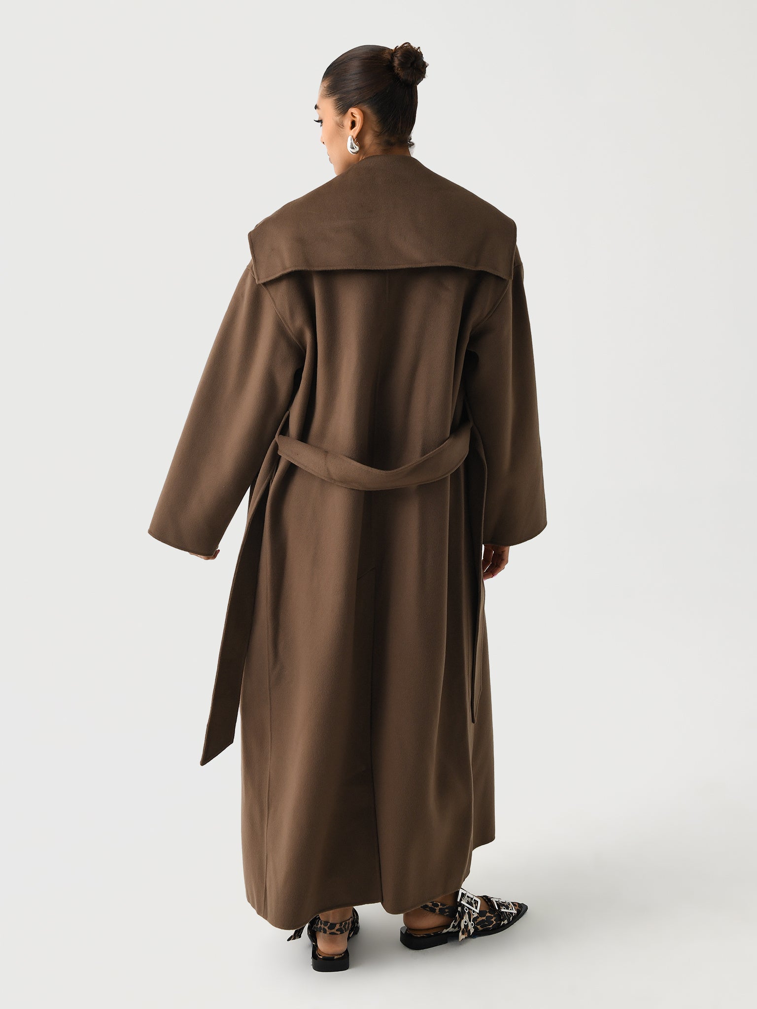 Ruta Double Wool and Silk Blend Coat Chocolate Chip Nanushka