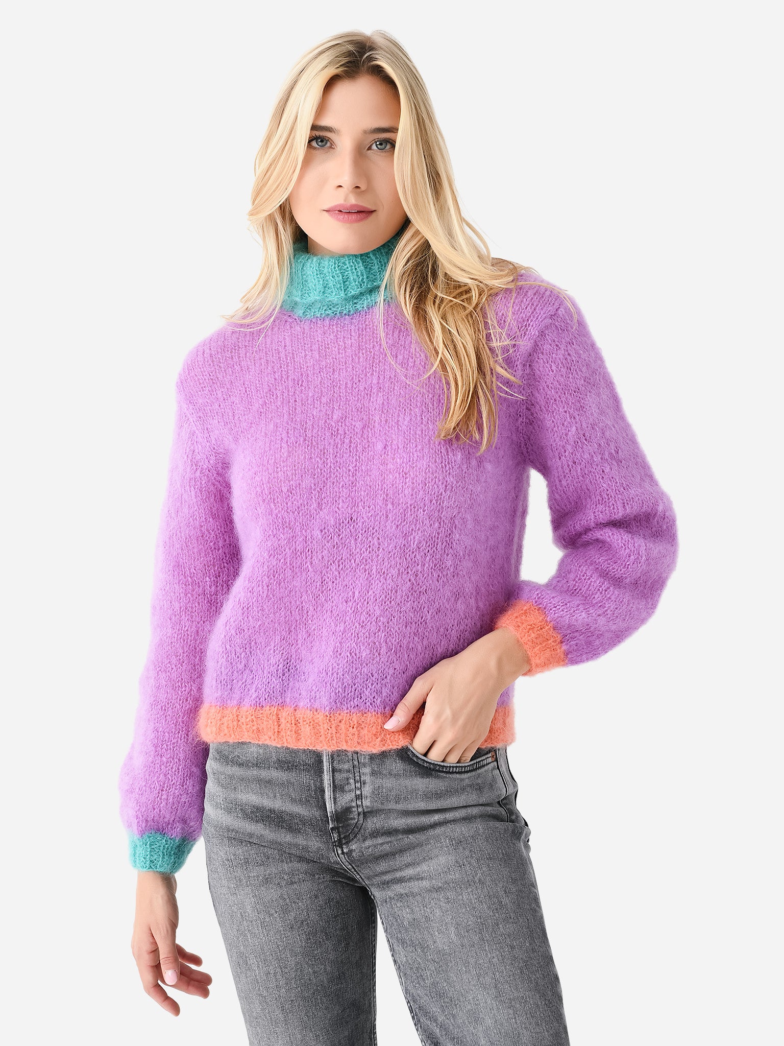 Rose Carmine Women's High Neck Colorblock Sweater – saintbernard.com