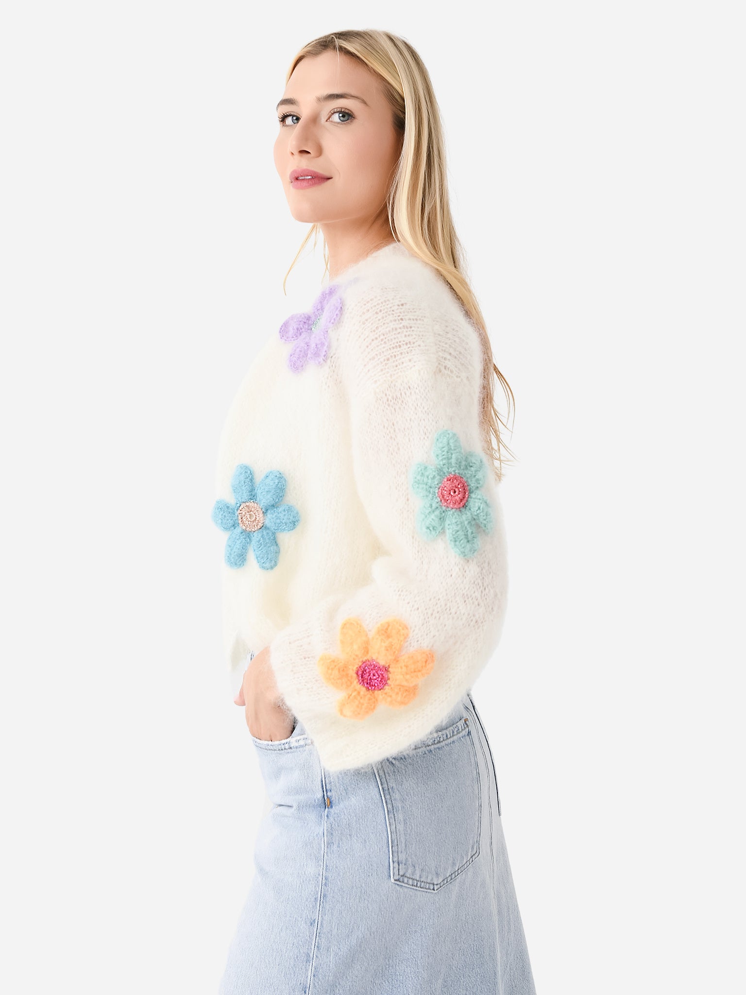 Rose Carmine Women's Free Flowers Cardigan