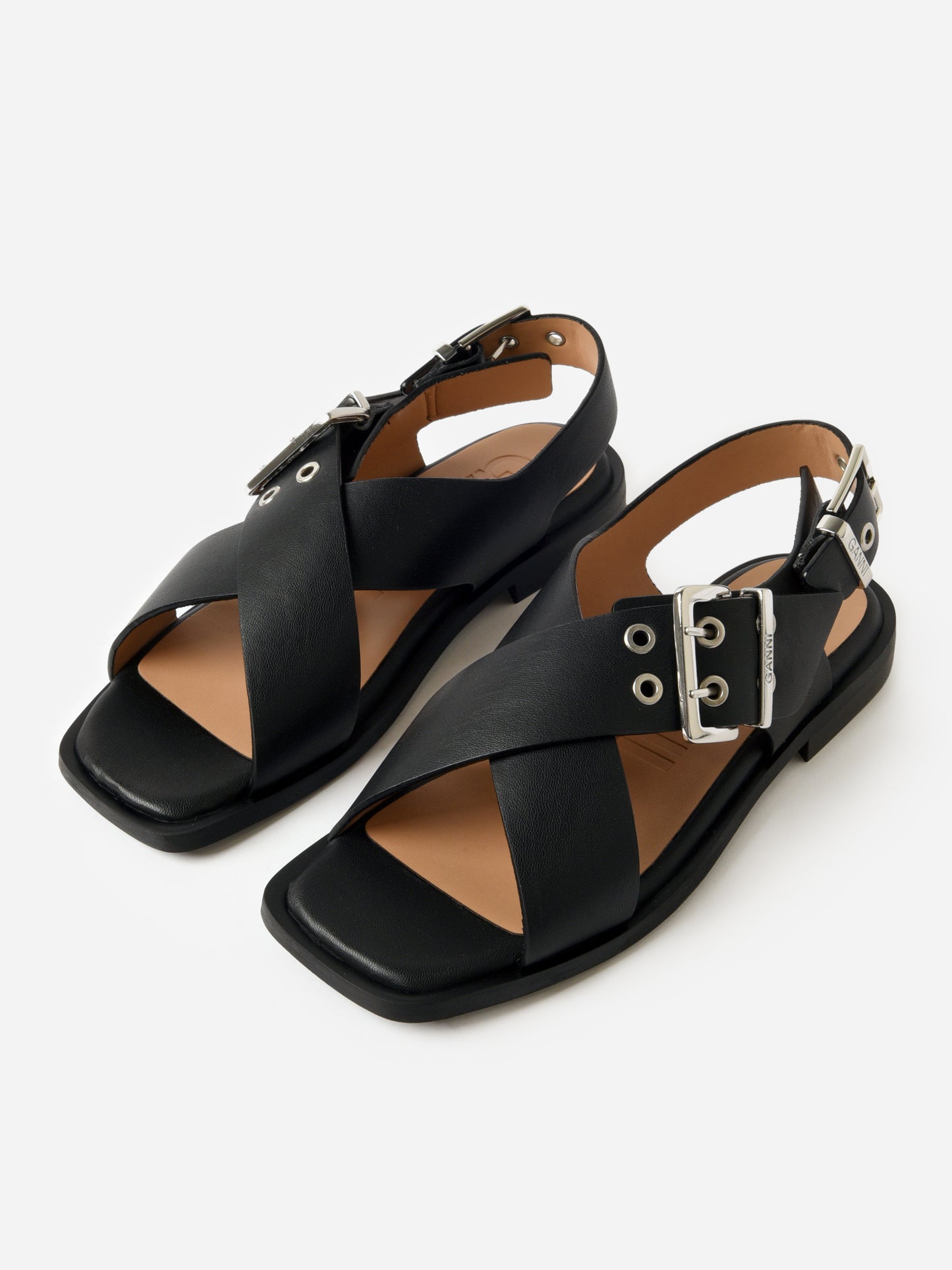 GANNI Women's Feminine Buckle Cross Strap Sandal