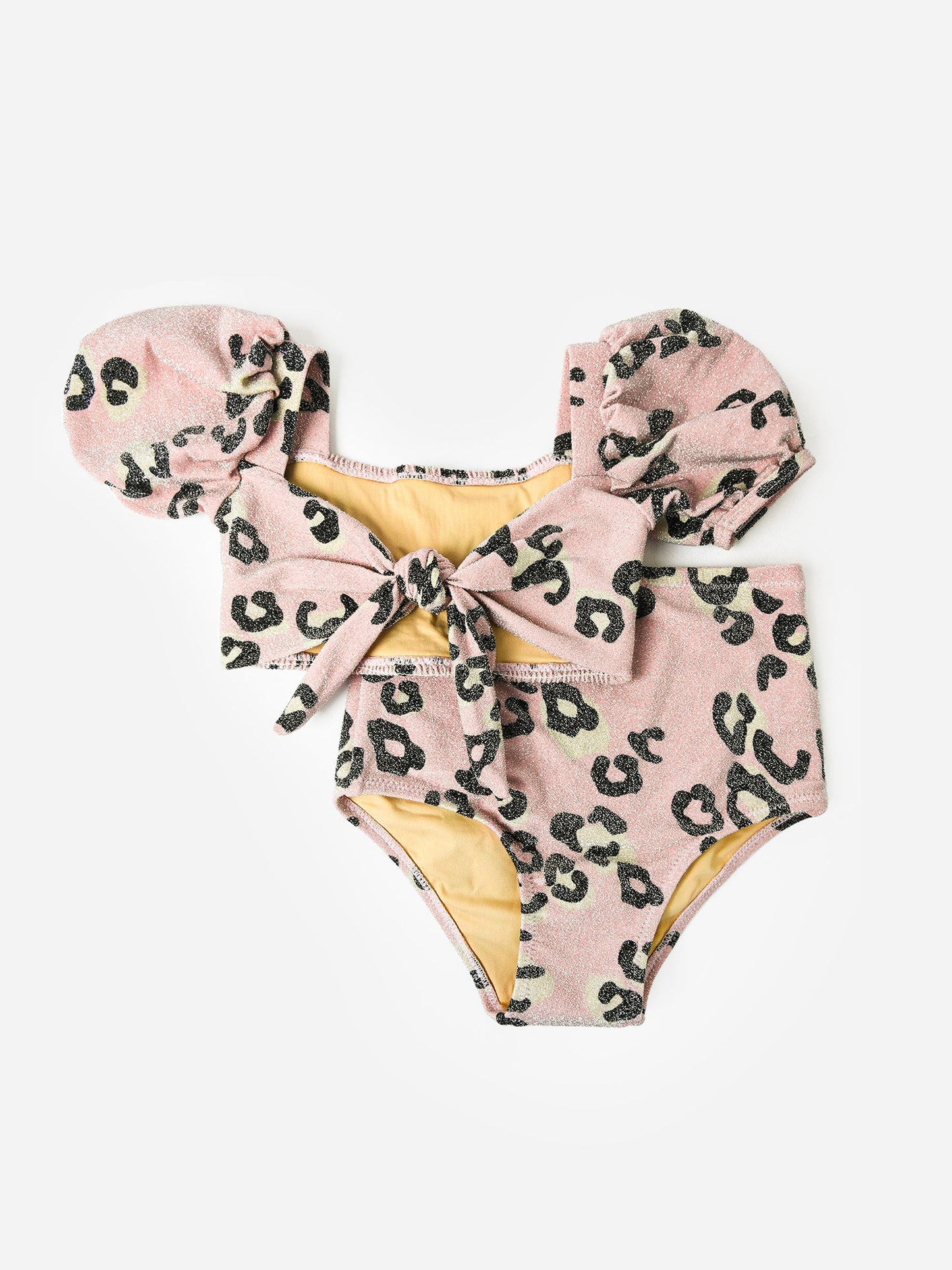 Shade Critters Girls' Pink Leopard Shimmer Smocked Bikini Set