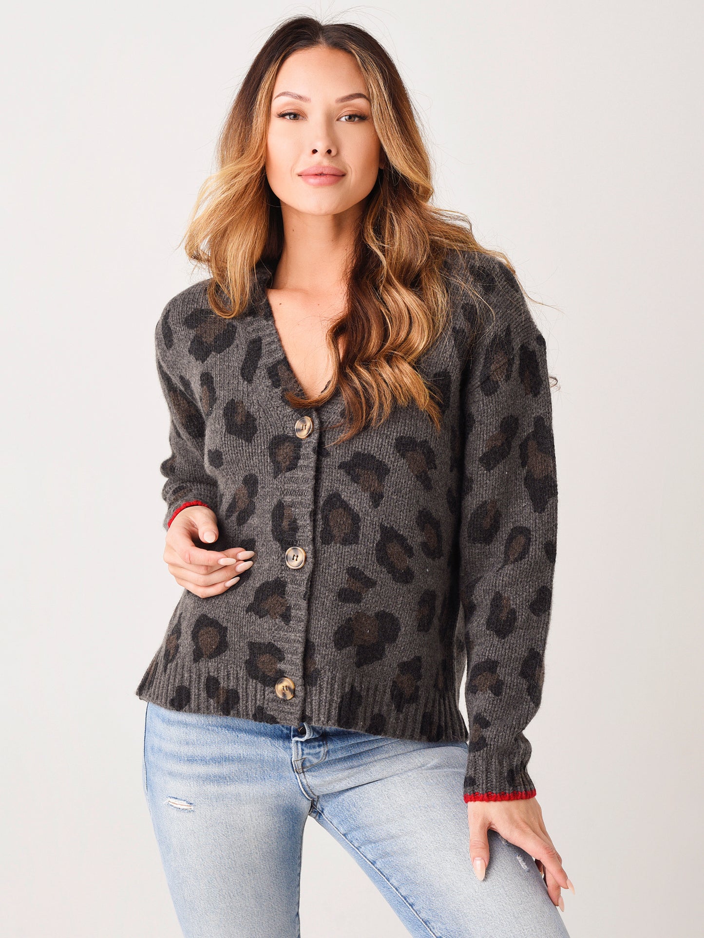 Sundry Women's Leopard Boxy Cardigan