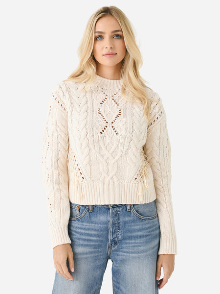 L’Agence Savannah Ivory high quality Wool Blend Cable Knit V-Neck Fringed Sweater Size XS NWT