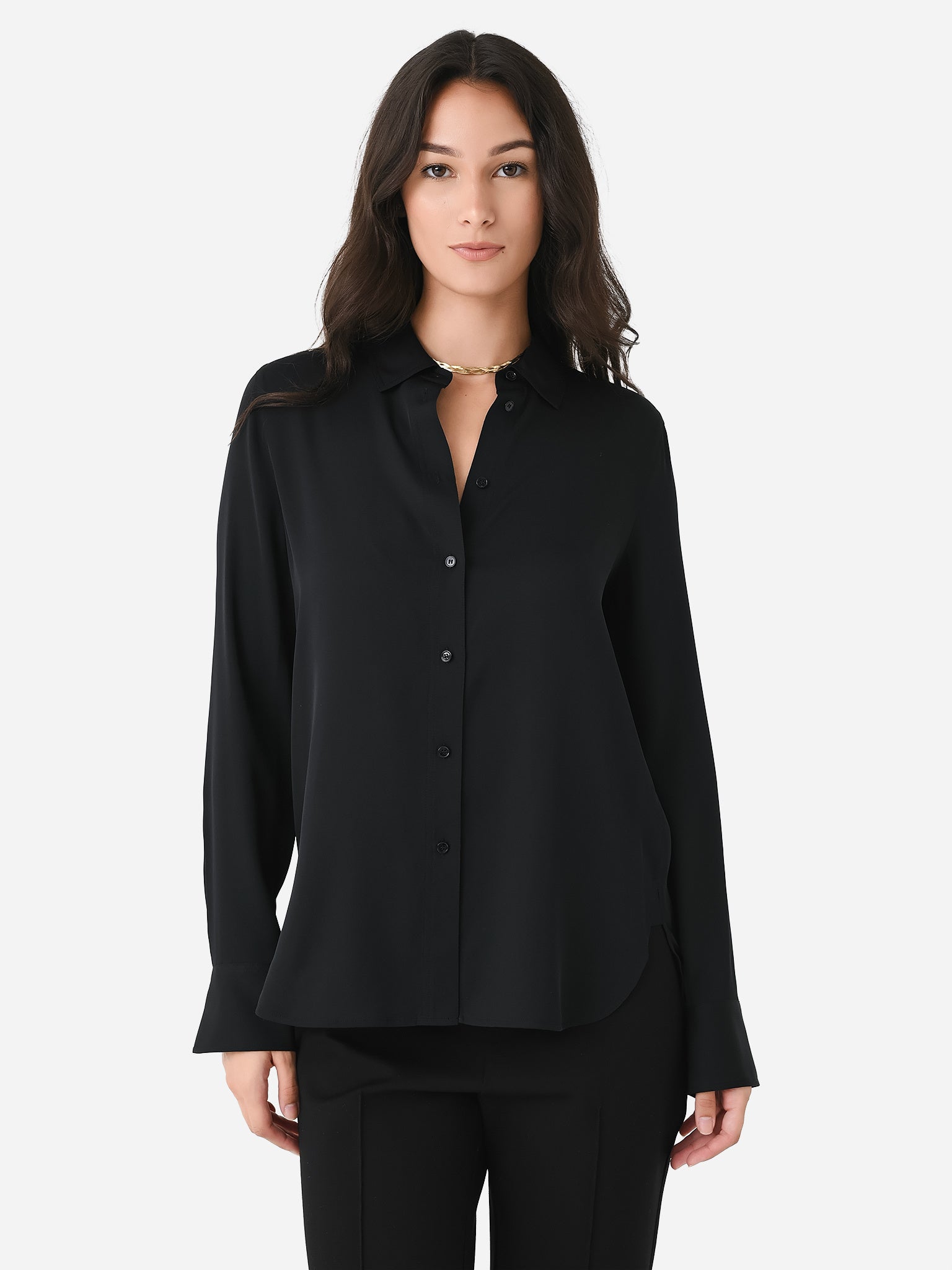 Slim Fitted Stretch-Silk Blouse in Long Sleeve