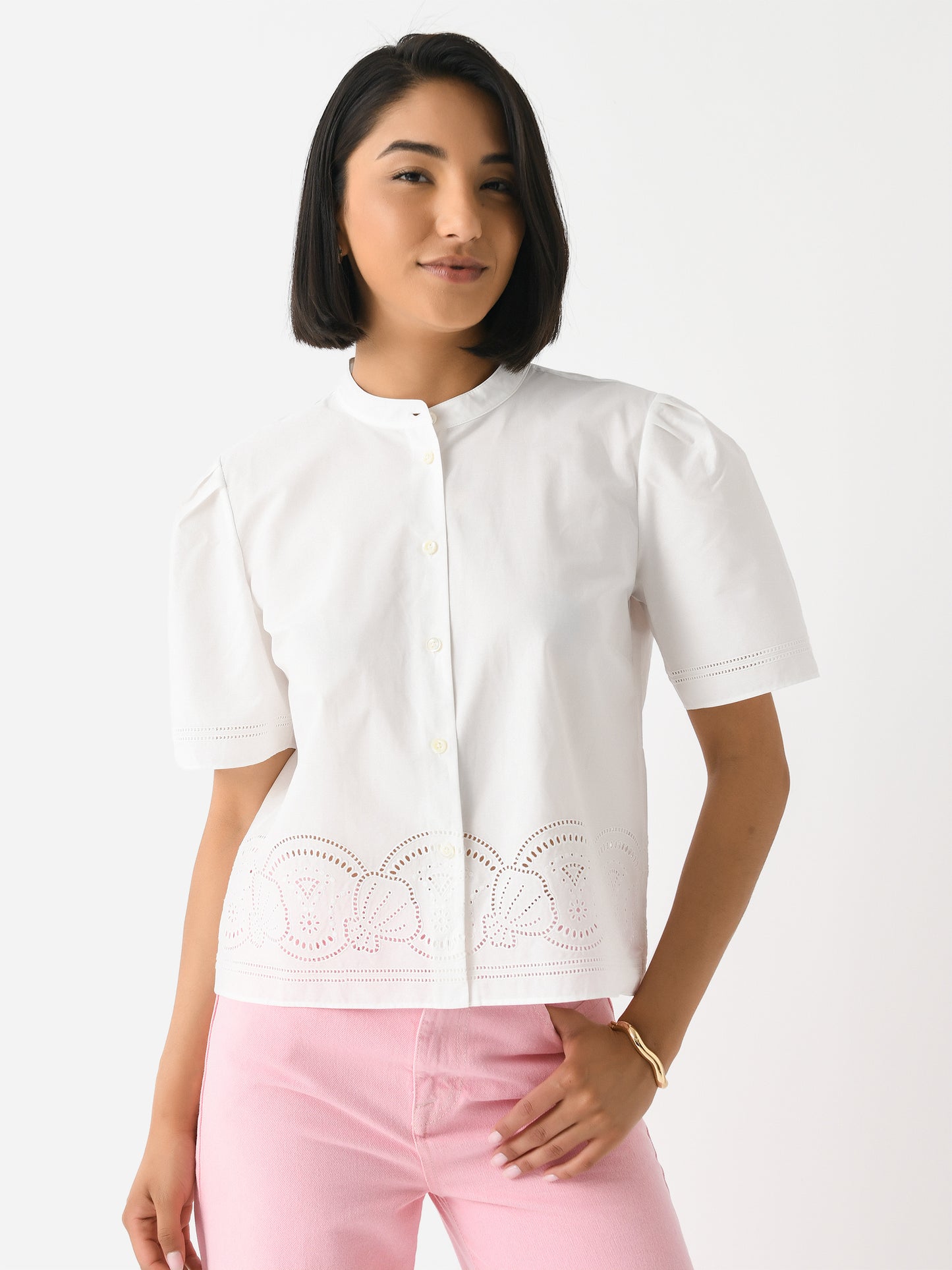 Frame Women's Embroidered Short Sleeve Shirt