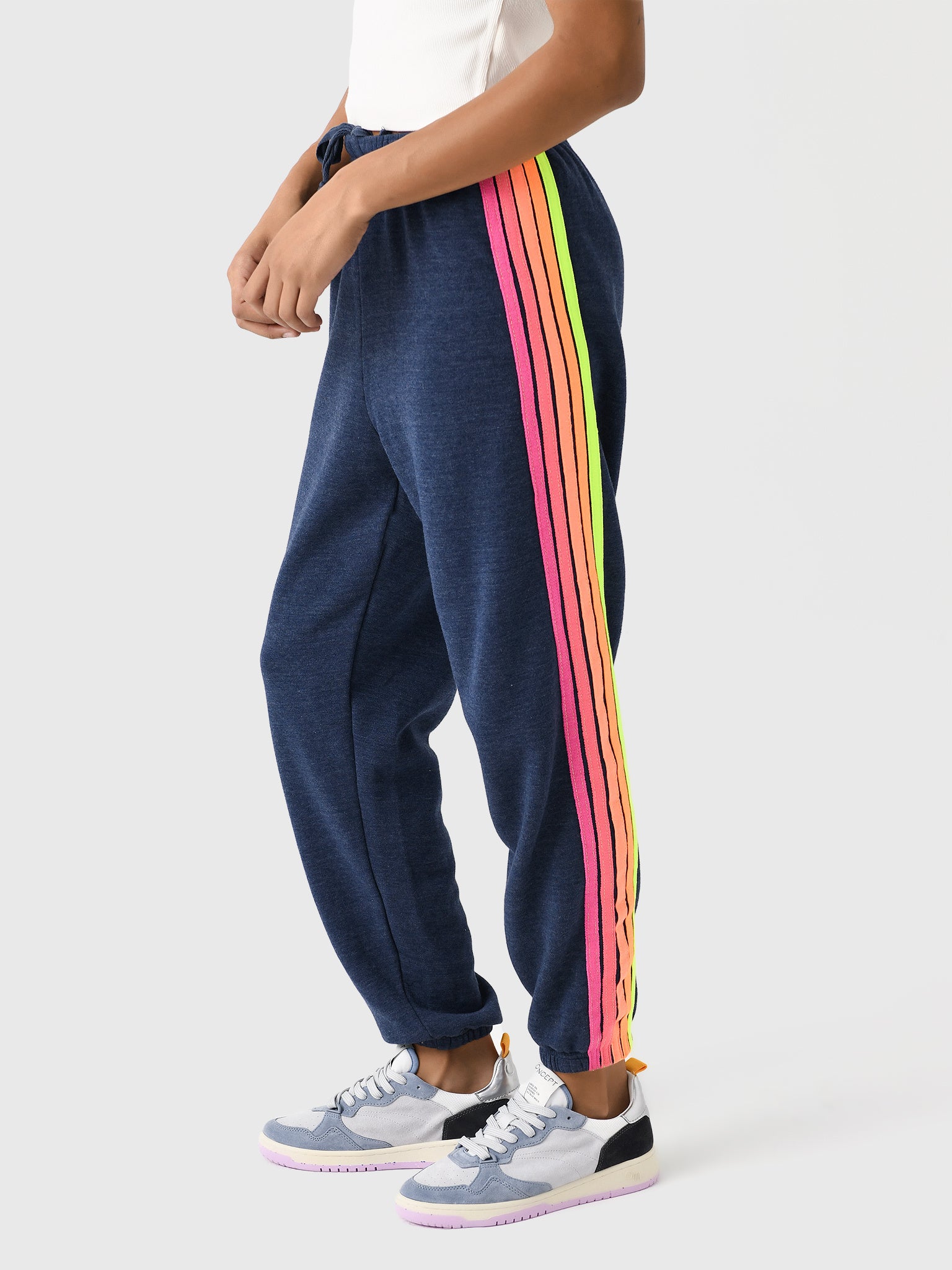 2024 Aviator Nation Women’s Size S Heathered Navy Blue Bright Five Stripe Sweatpants