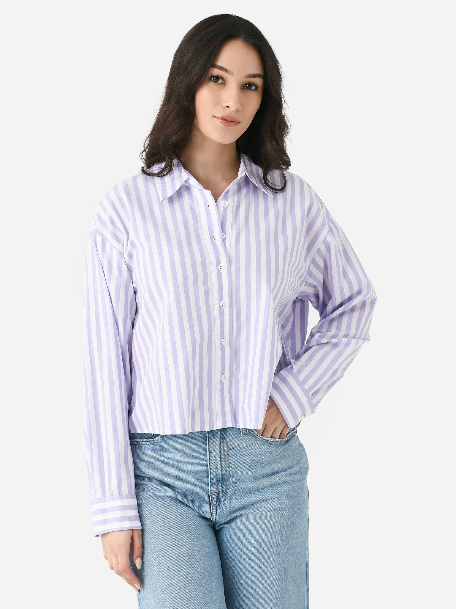 Xirena / Striped Francie Button Down v neck blouse shirt good Top M