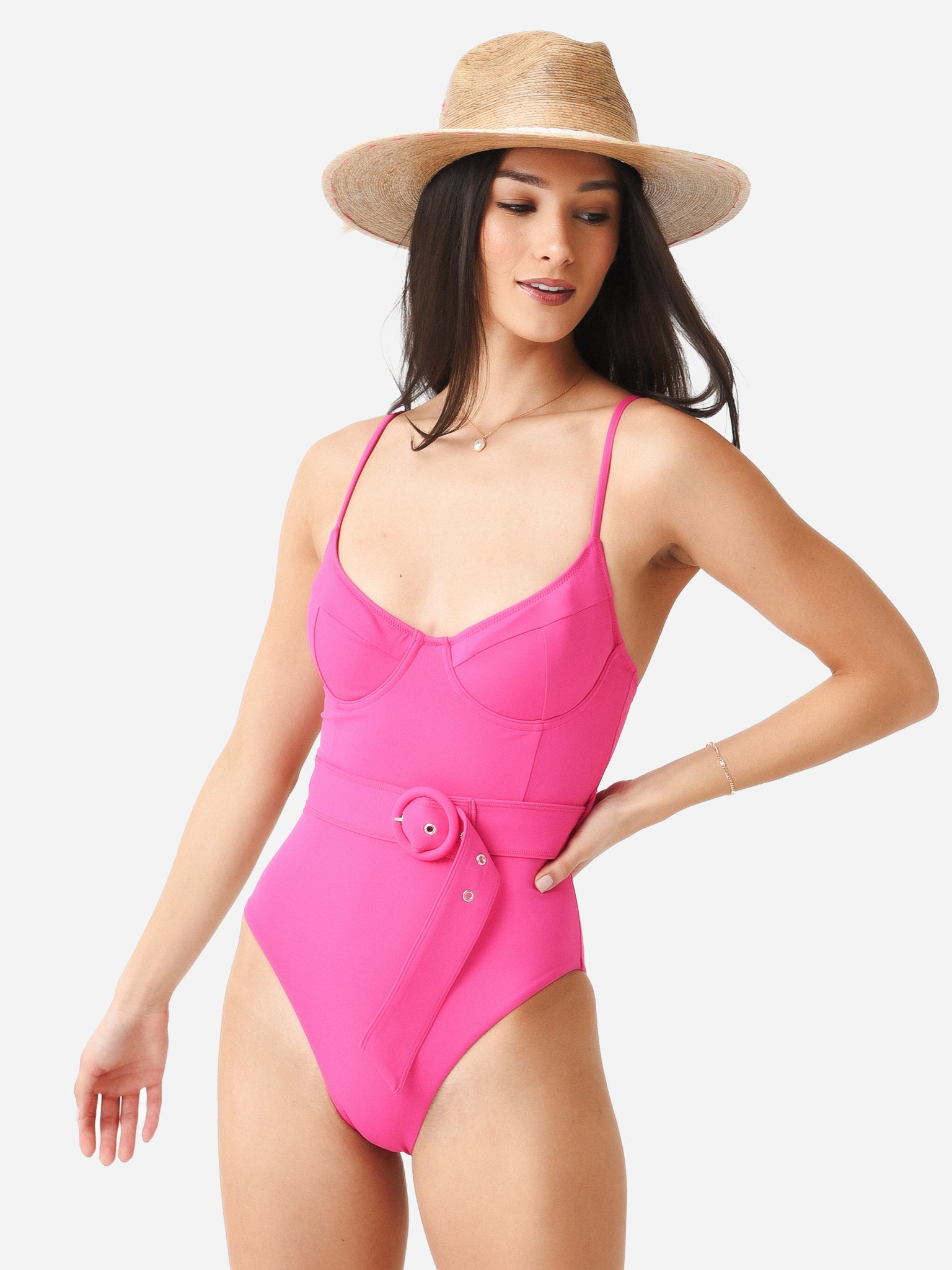 Simkhai Women's Noa Solid Belted Bustier One-Piece Swimsuit