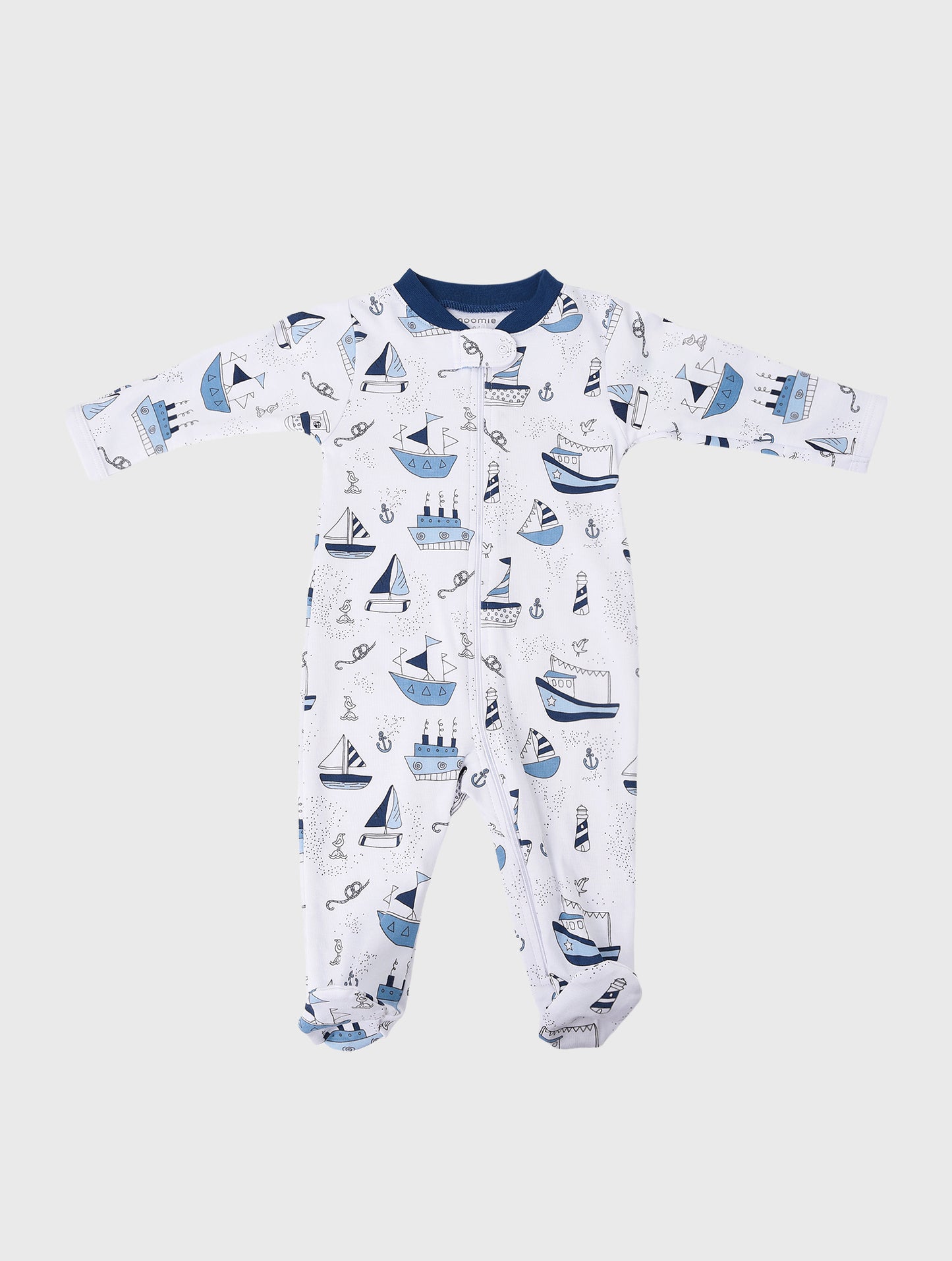 Baby Noomie Little Boys' Boats Snap Footie