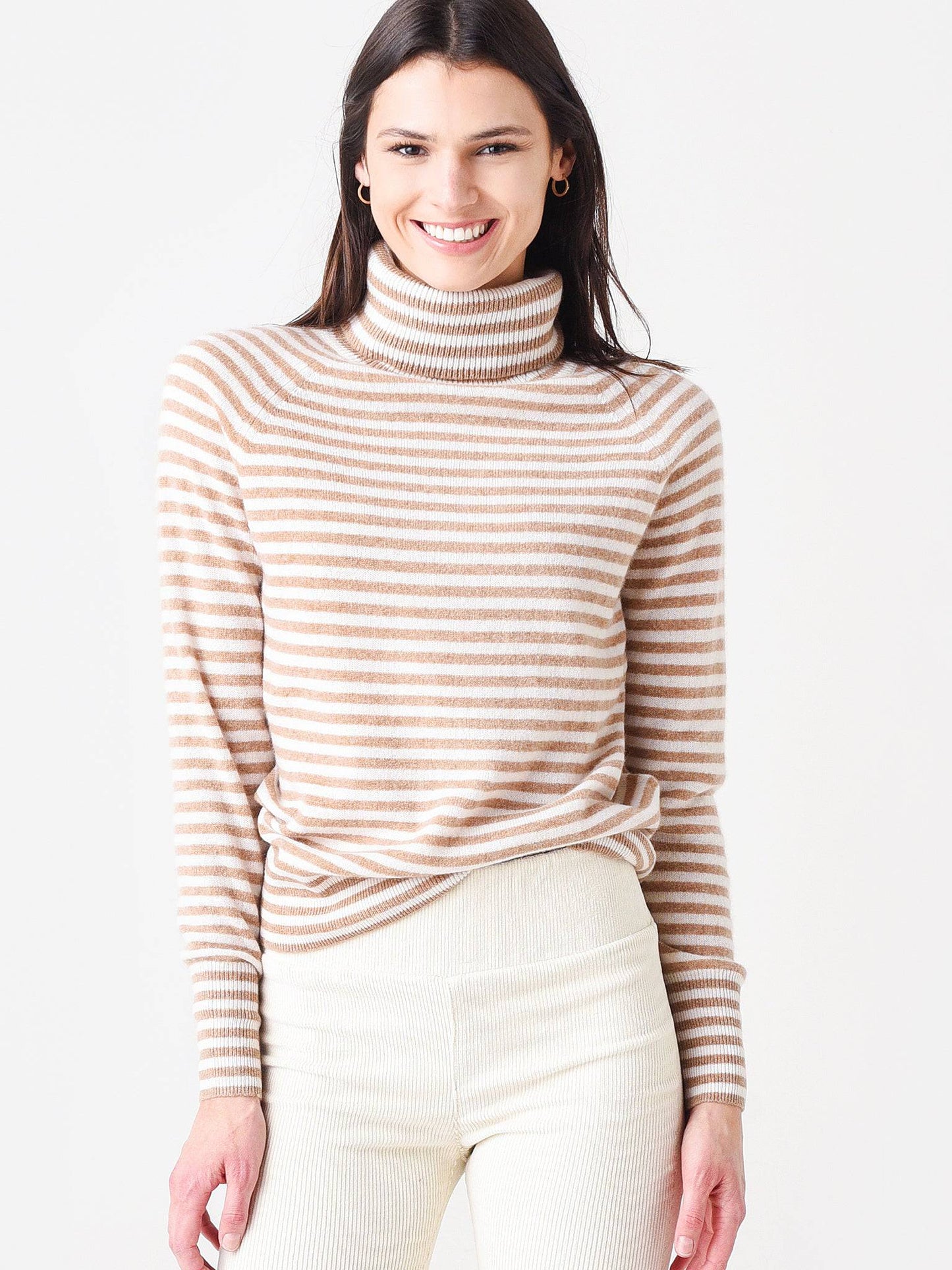 White + Warren Women's Essential Cashmere Striped Turtleneck