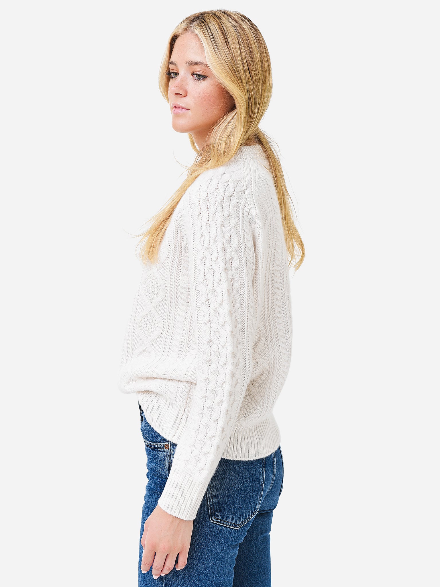 White and Warren cashmere cable knit cardigan sweater selling White S