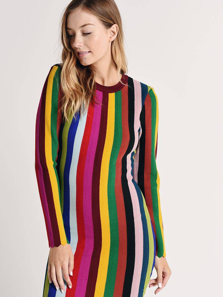 Milly Chevron Striped Crew Sweater 2024 Rainbow