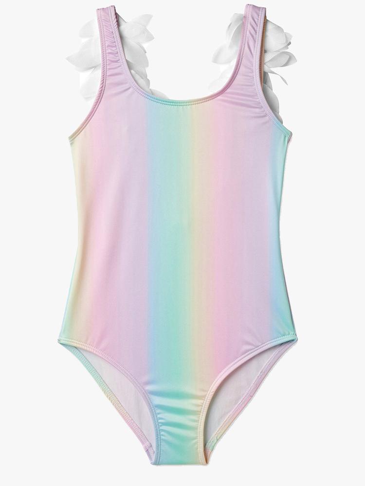 Stella Cove Little Girls’ Rainbow One Piece Swimsuit With White Petals