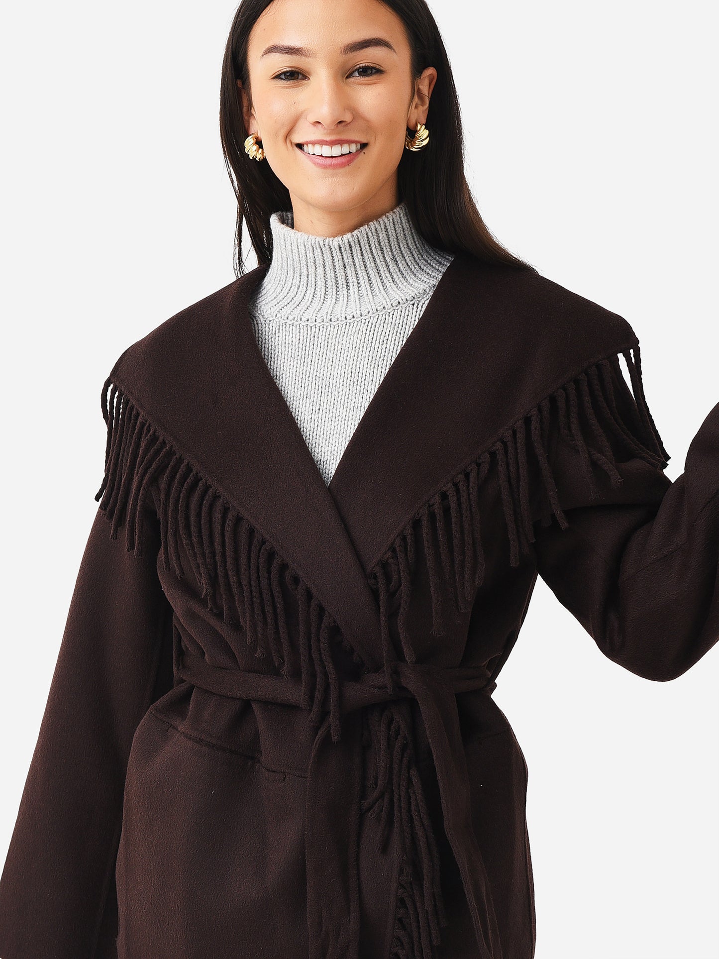 Simkhai Women's Rowen Wool Fringe Lapel Coat