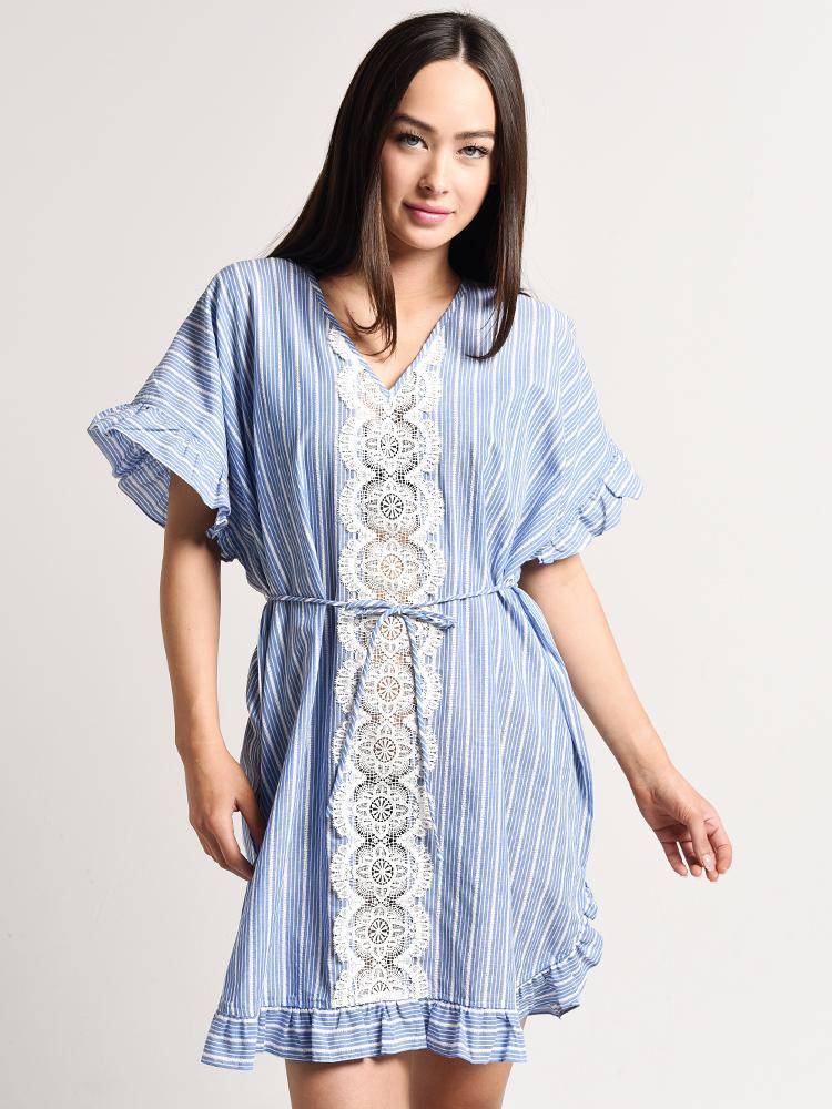 Seafolly Sea Stripe Lace Trim Kaftan - Saint Bernard