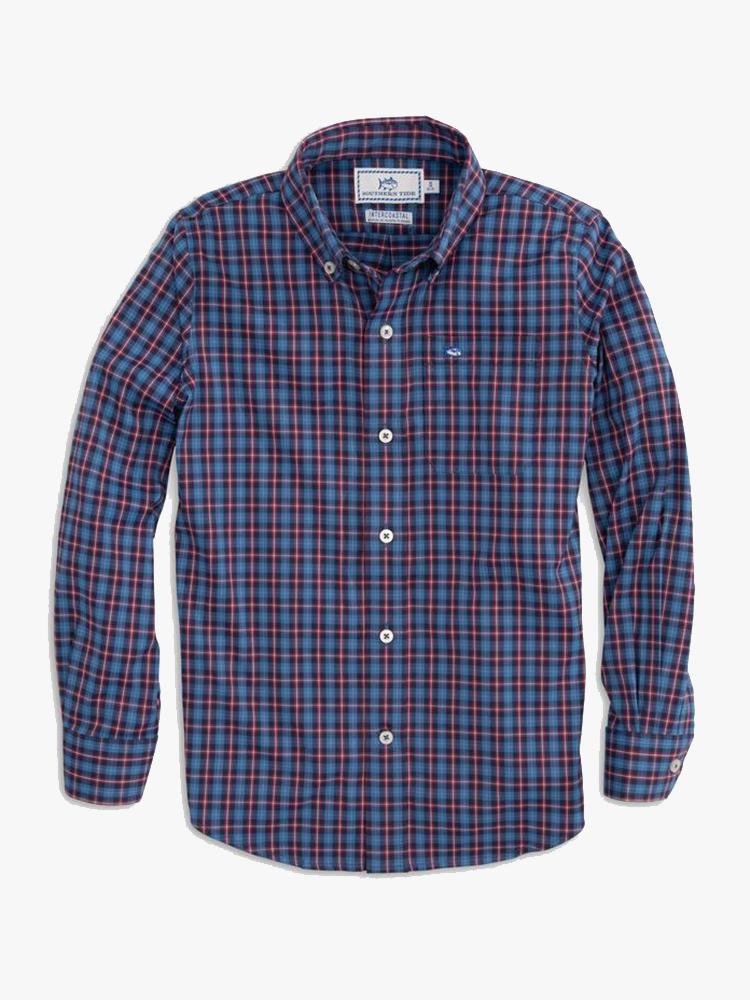 Southern Tide Boys’ Blitzen Plaid Intercoastal Performance Sport Shirt