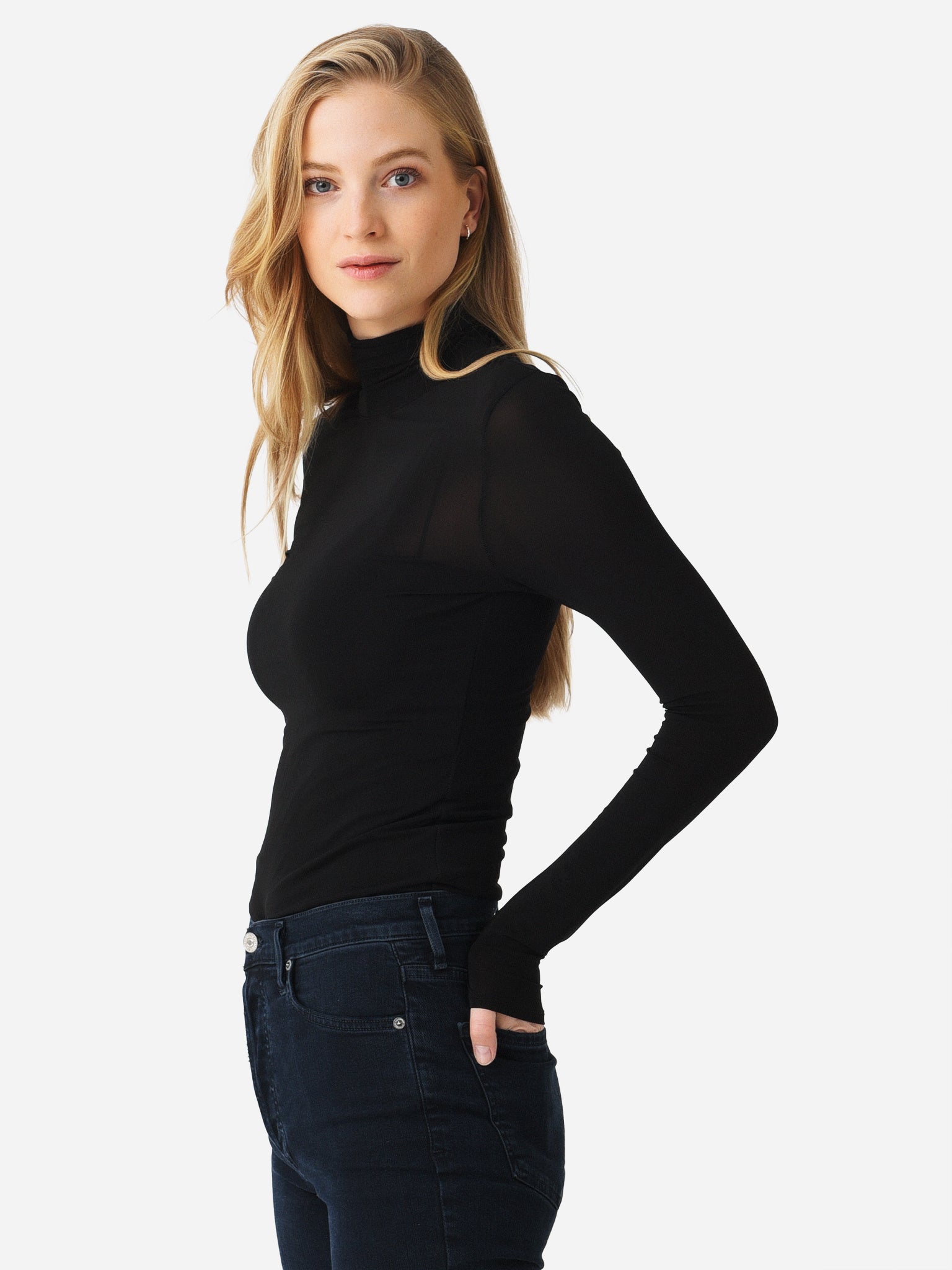 Black mesh hotsell turtleneck top