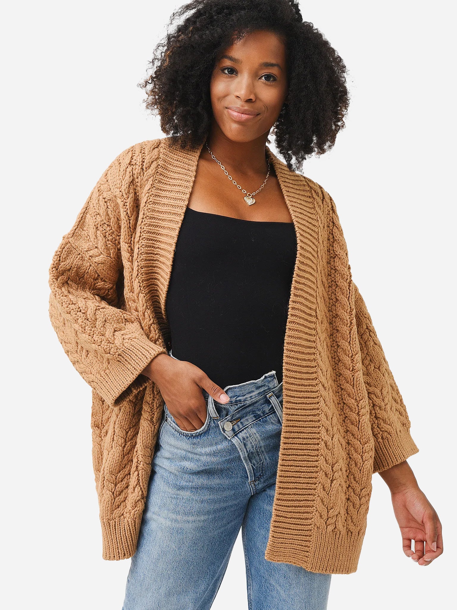 Mr. Mittens Women's Verlon Cable V Cardigan - Saint Bernard