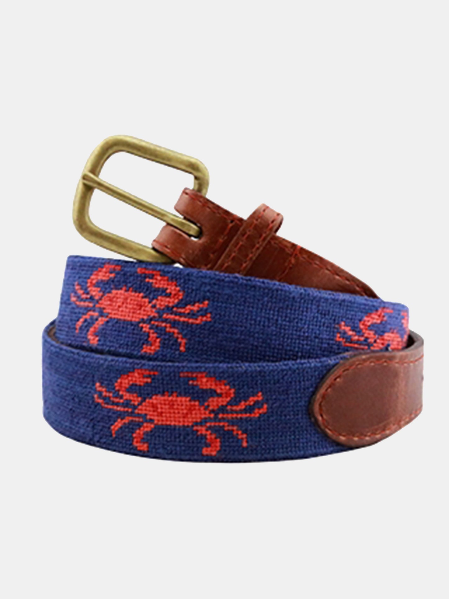 Smathers & Branson Men's Coral Crab Needlepoint Belt