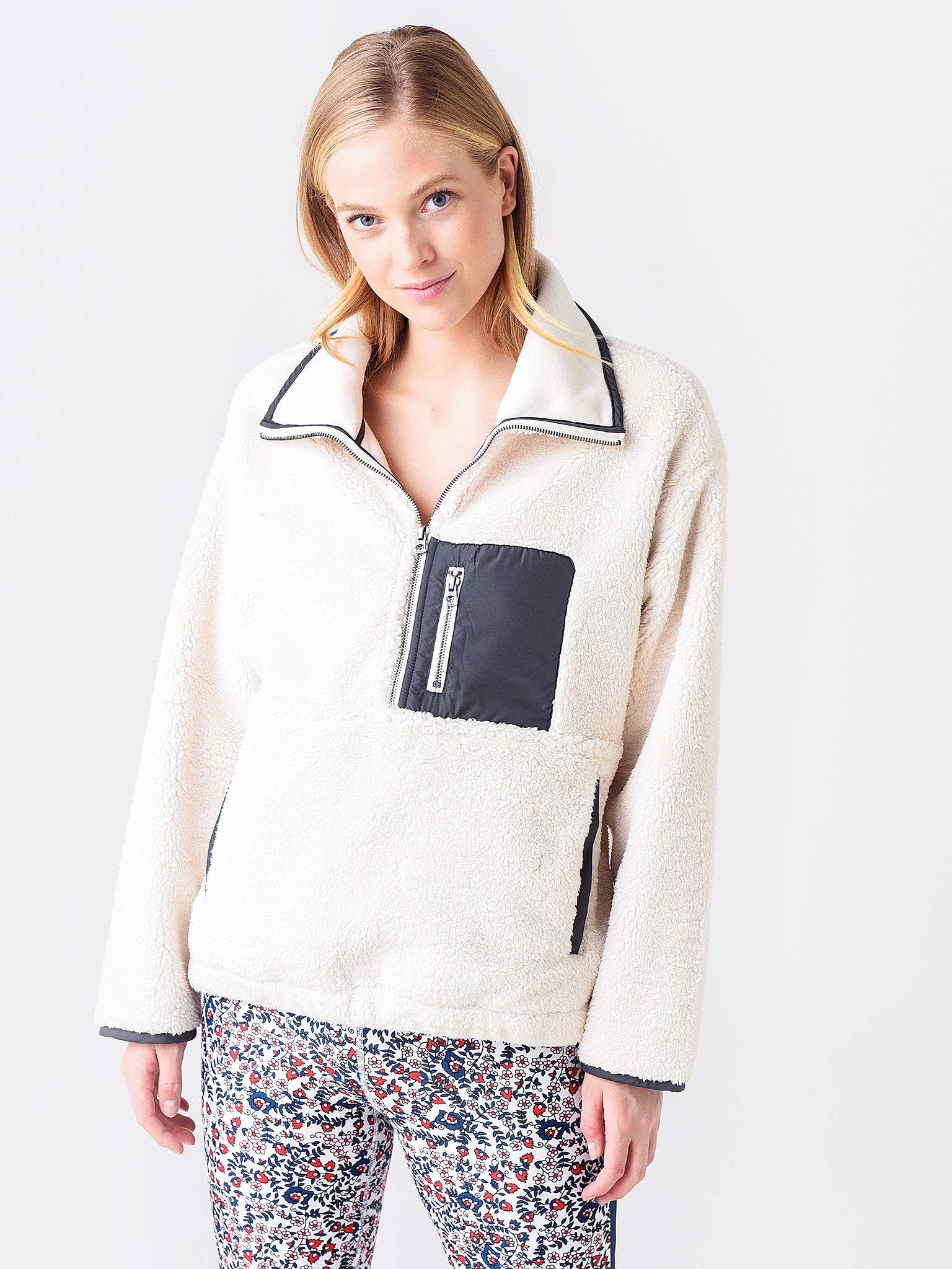 Shearling half outlet zip pullover