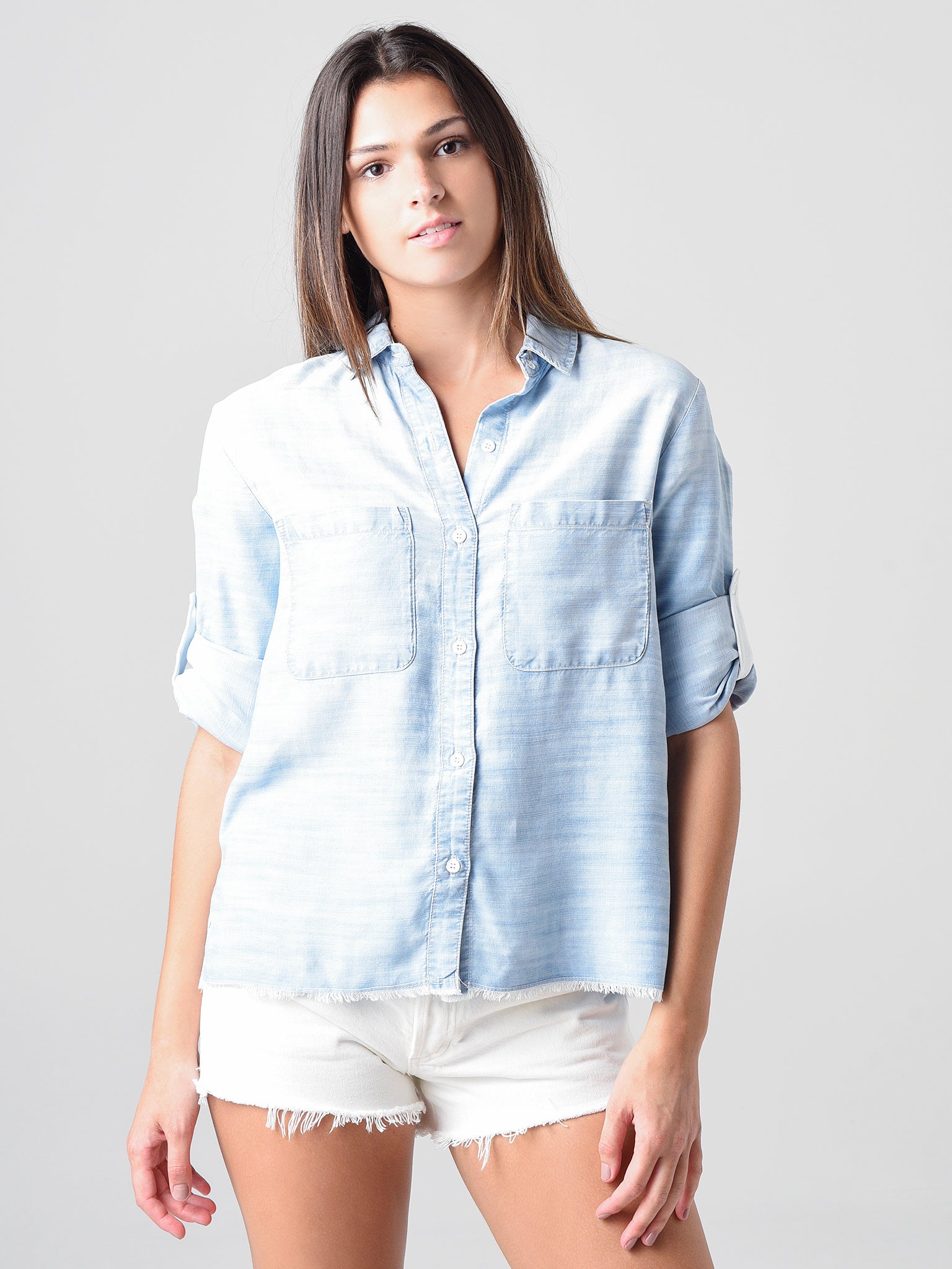 Bella Dahl Women s Fray Hem Button Down Shirt