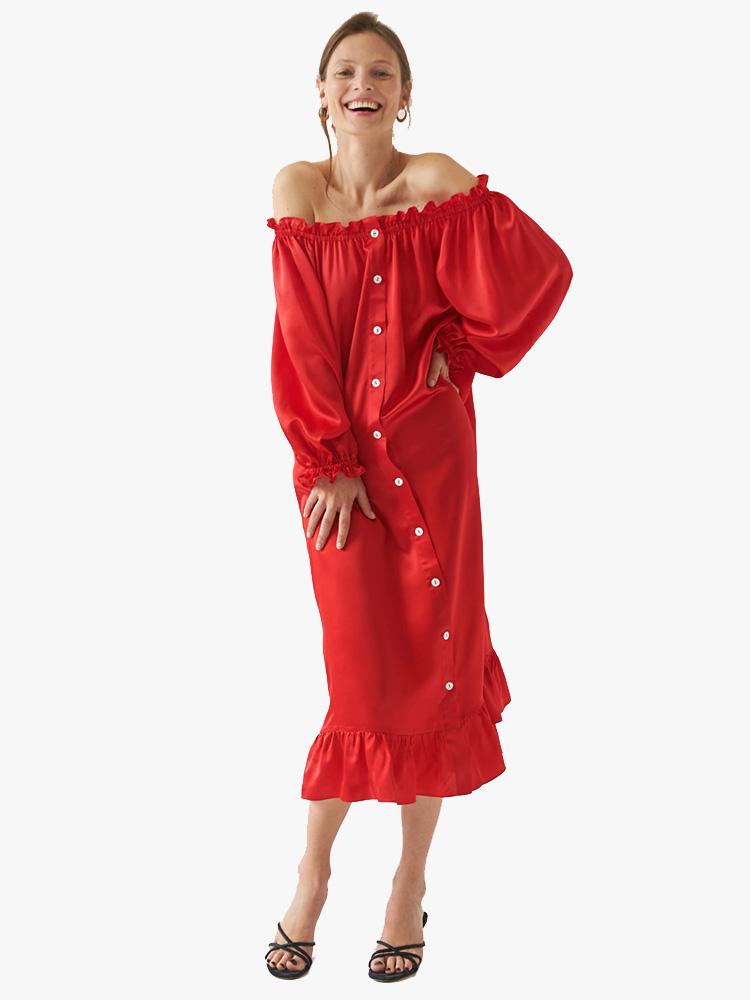 Sleeper Women’s Scarlet Red Silk Loungewear Dress