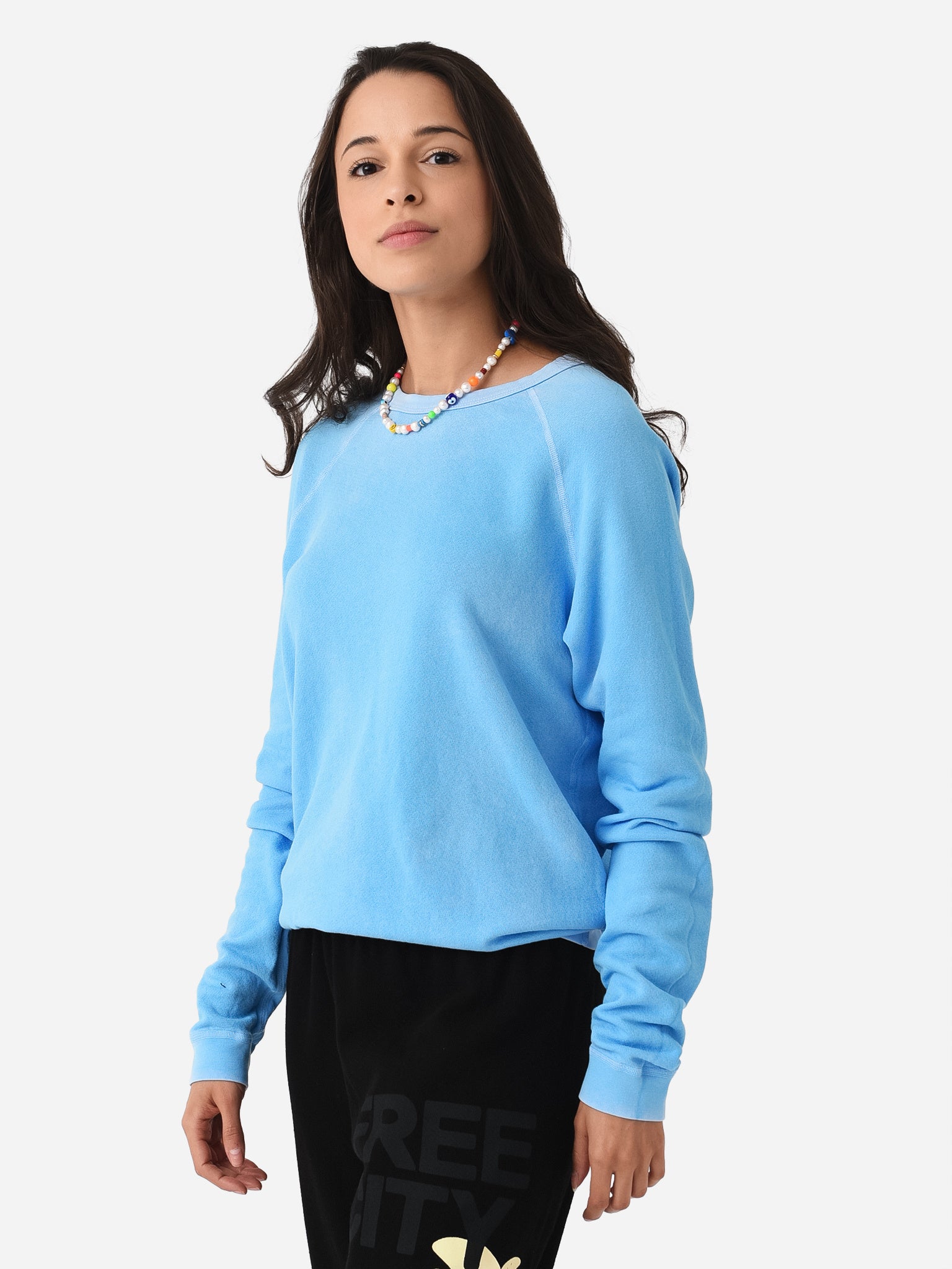 NWT FREECITY Lucky Rabbit Sweatshirt XS $215 Blue store 100% Cotton Anthropologie