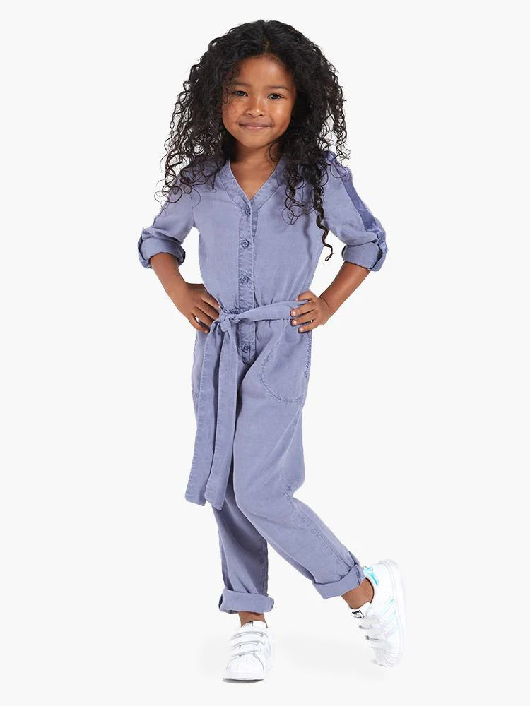 Bella Dahl Girls Roll Sleeve Jumpsuit With Satin Trim