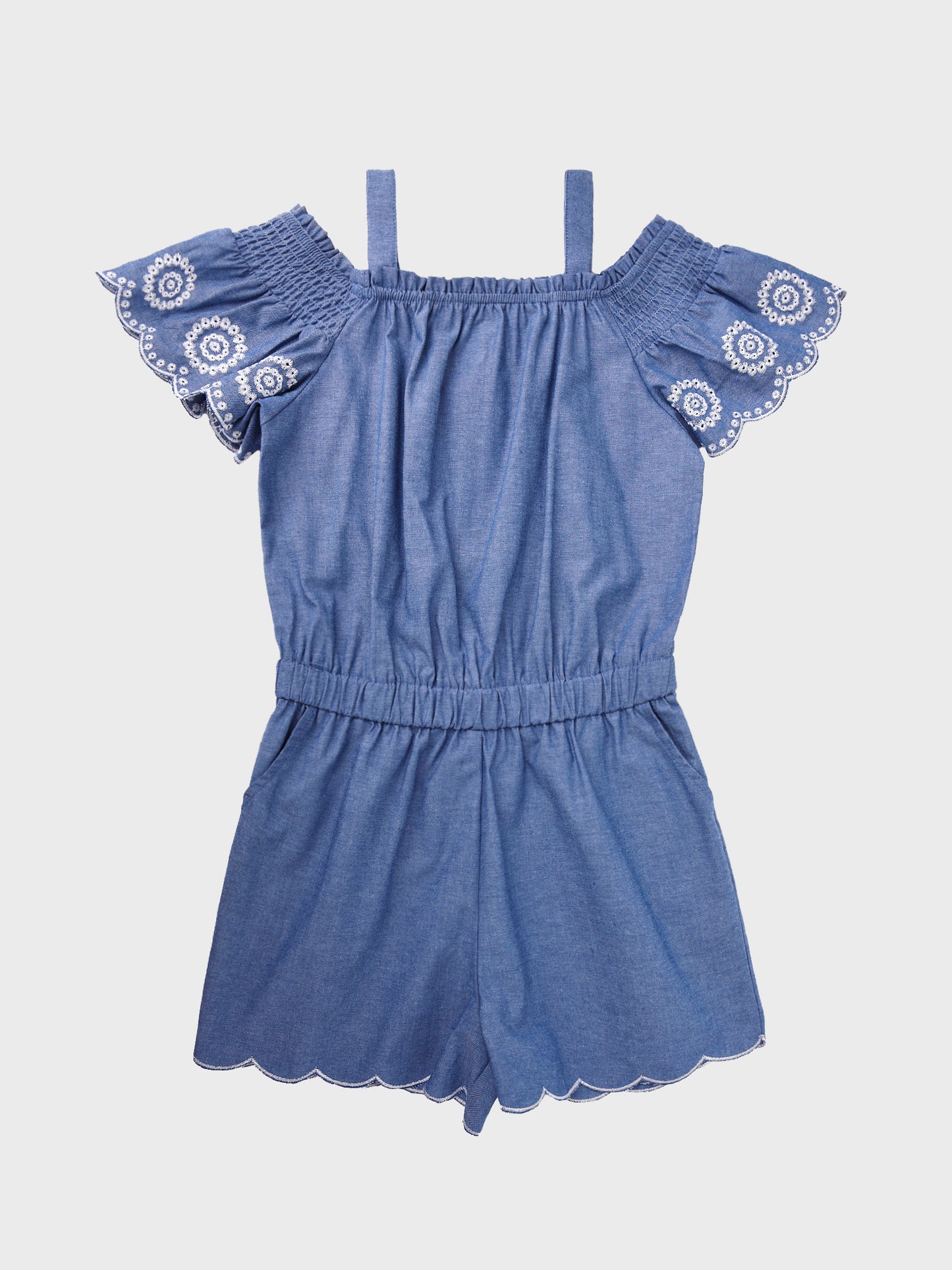 Design History Girls' Short-Sleeve Chambray Romper