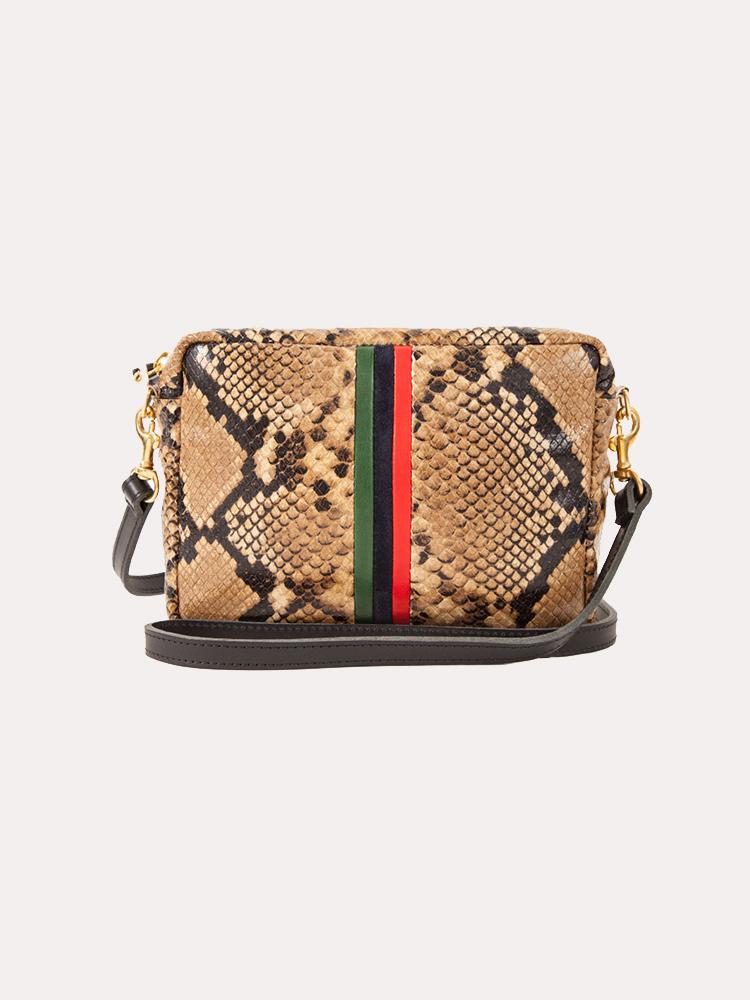 CLARE V Midi Sac Snakeskin Embossed Leather Crossbody Bag