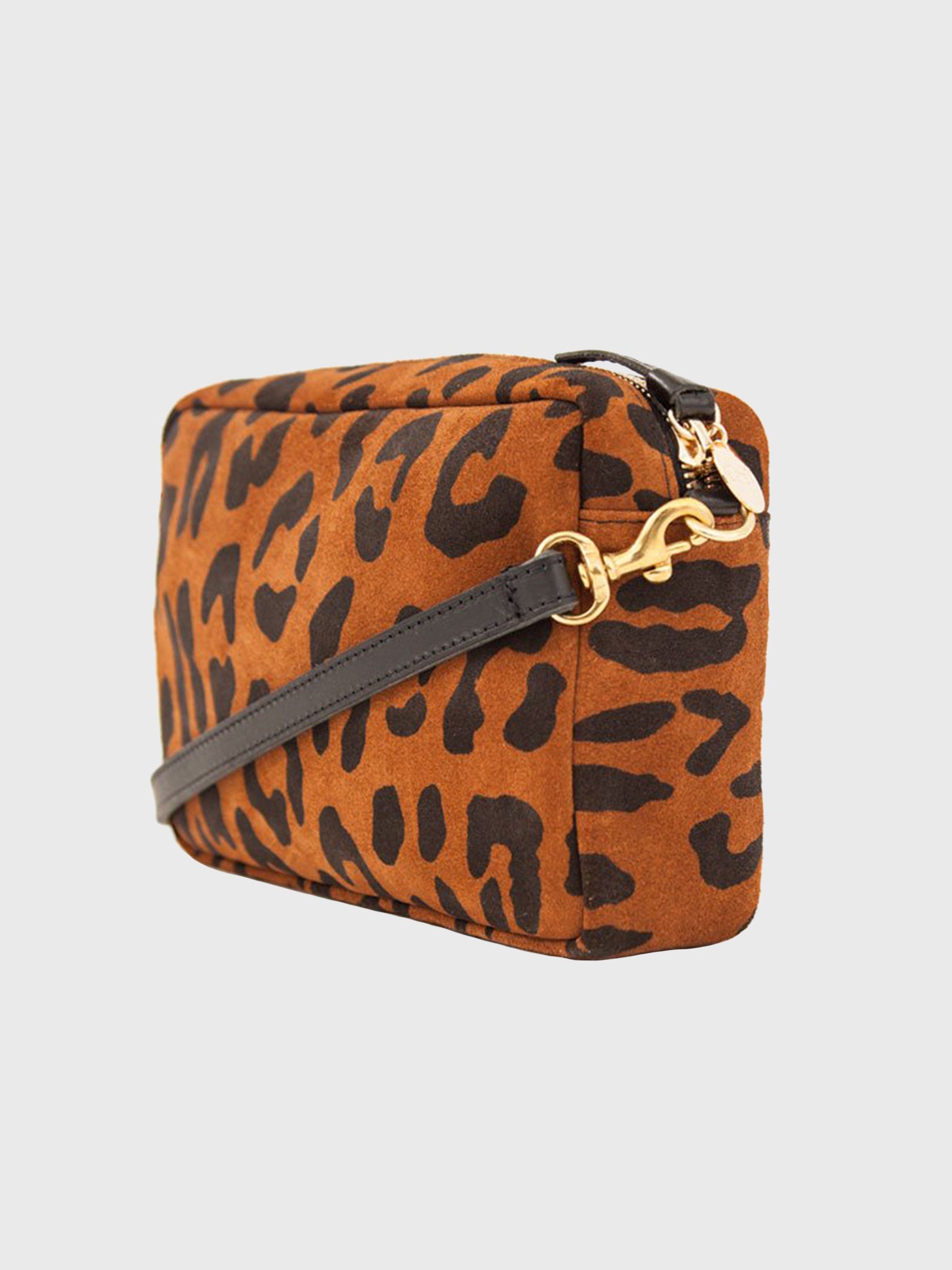 CLARE V. Midi Sac Animal Leopard Print Leather Shoulder Bag Cat Suede