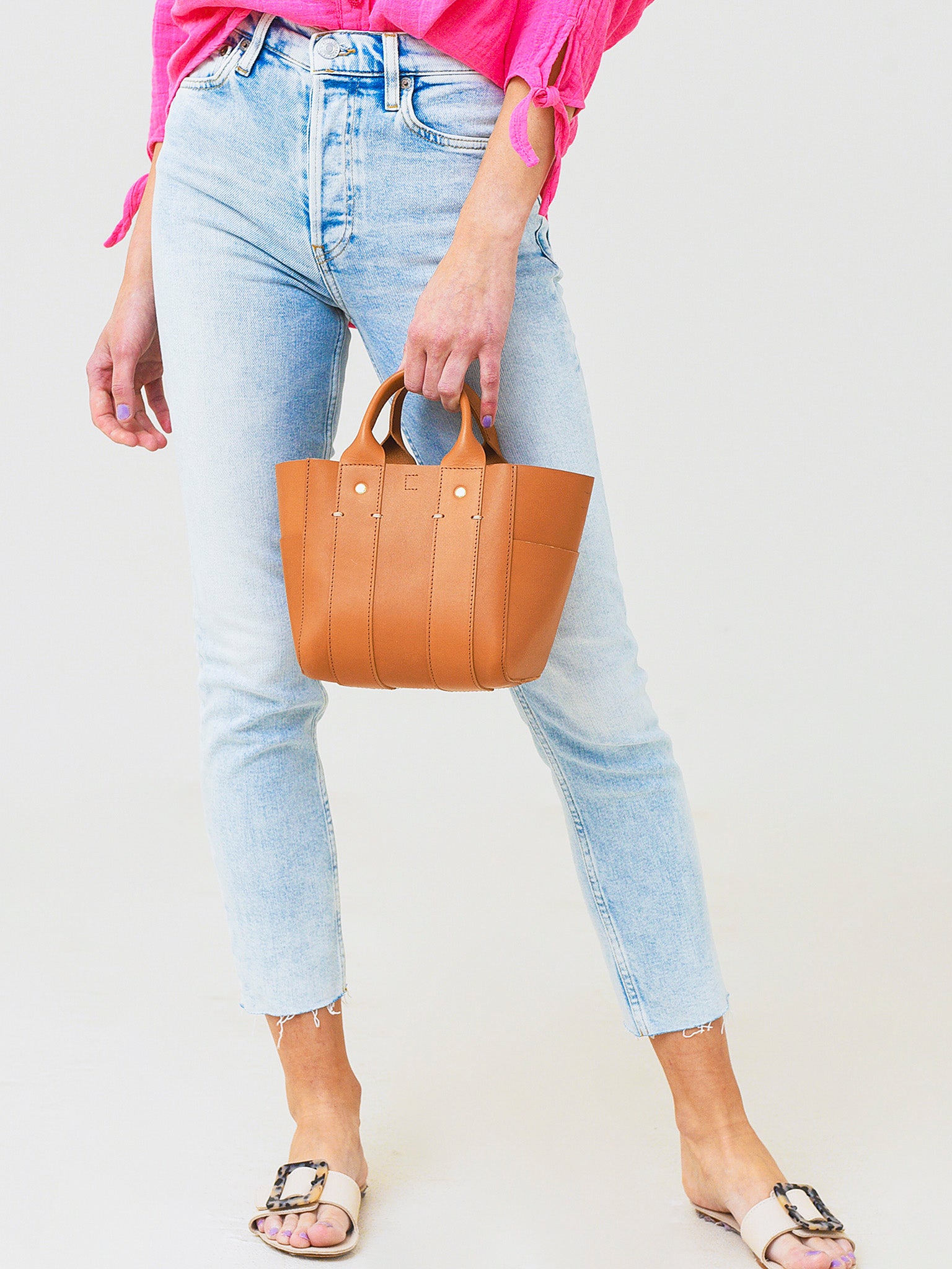 Clare V. Suede Le Petit Box Tote in Camel