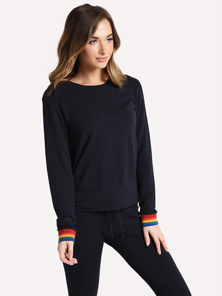 Monrow Crew Neck Sweatshirt With Rainbow Cuff 112.00 Saint Bernard