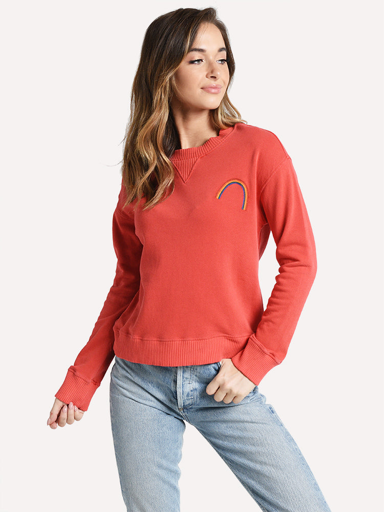 Monrow Slouchy Sweatshirt With Rainbow Embroidery