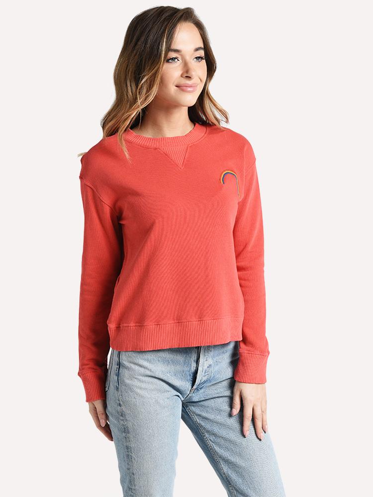 Monrow Women's Slouchy Sweatshirt W/Rainbow Embroidery