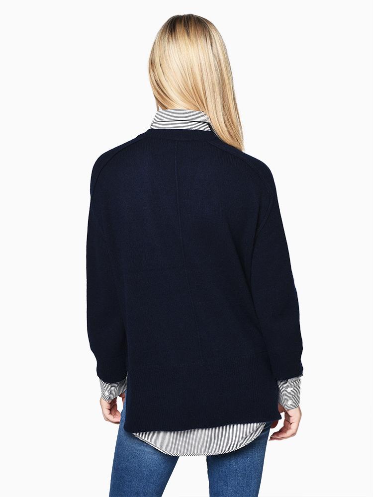 Brochu Walker | Women's Layered V-neck Pullover Sweater in Navy with Stripe  Woven