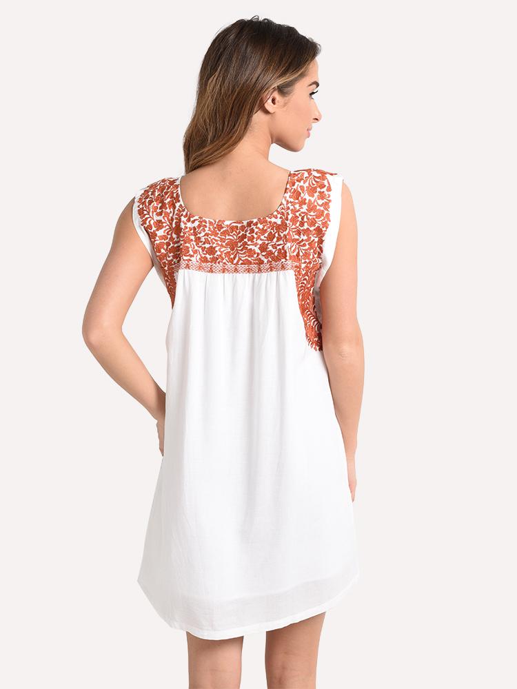 J. MARIE GUADALUPE high quality EMBROIDERED SLEEVELESS TOP WHITE AND BURNT ORANGE SIZE S