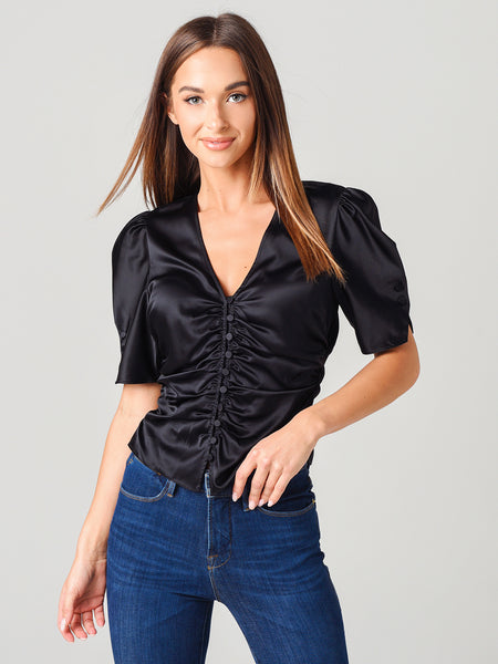 FRAME Camile Ruched Silk good Satin Top X-Small