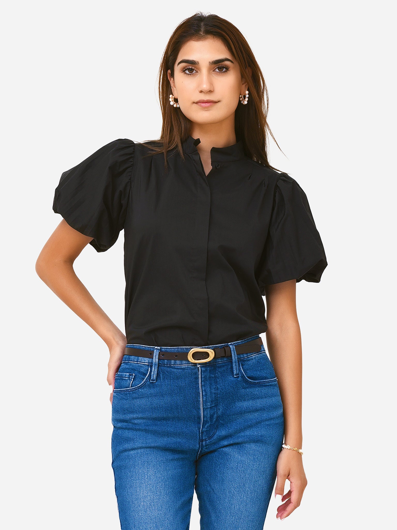 Frame Women's Pleated Puff Sleeve Top