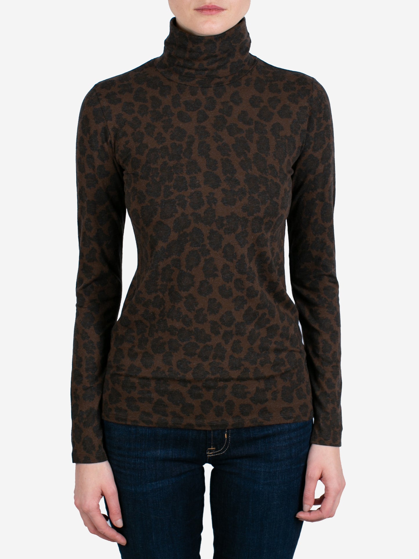 Majestic Women's Leopard Print Long-Sleeve Turtleneck Top