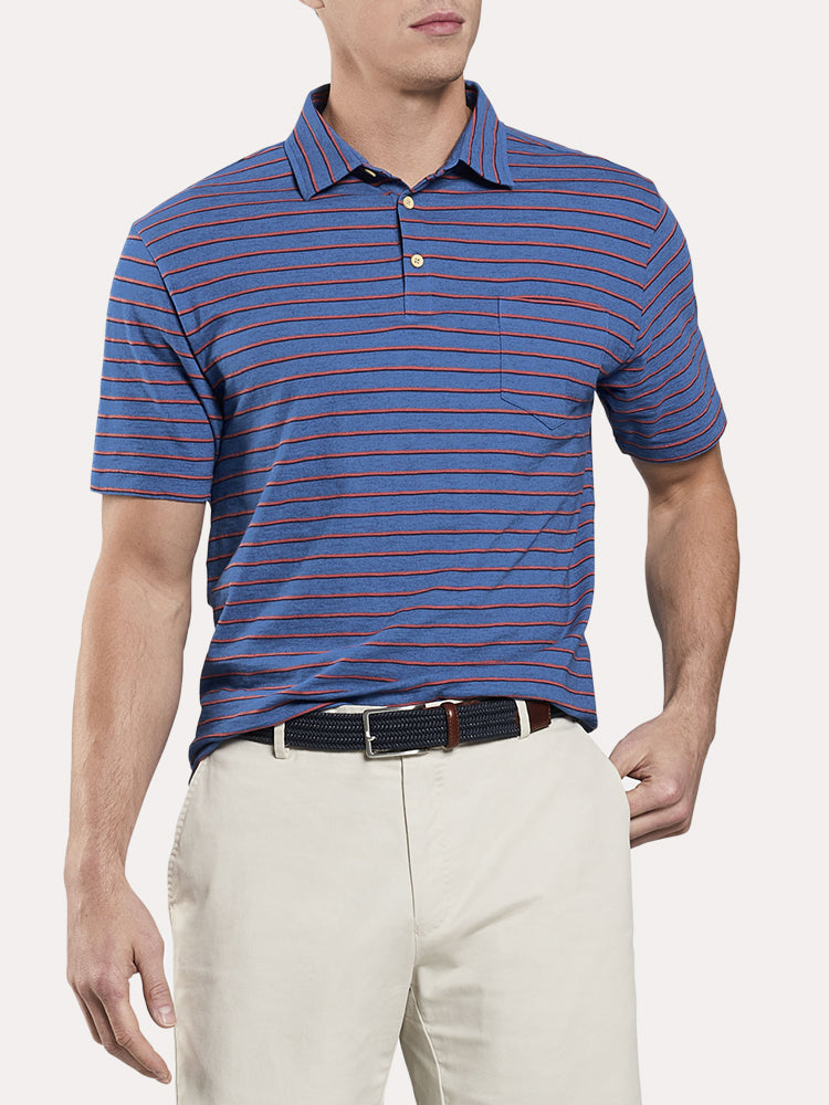 Peter Millar Seaside Double Stripe Indigo Polo