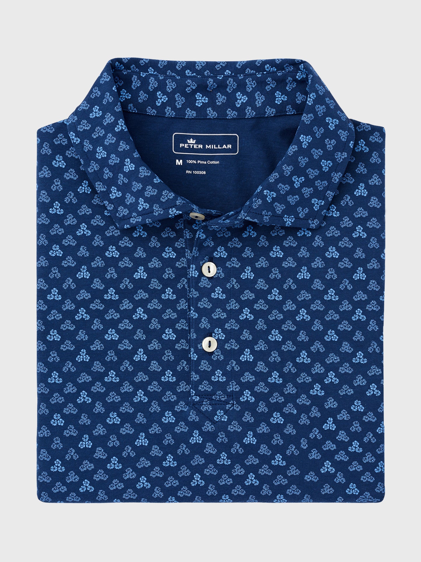 Peter Millar Seaside Men's Floral Trio Aqua Cotton Polo