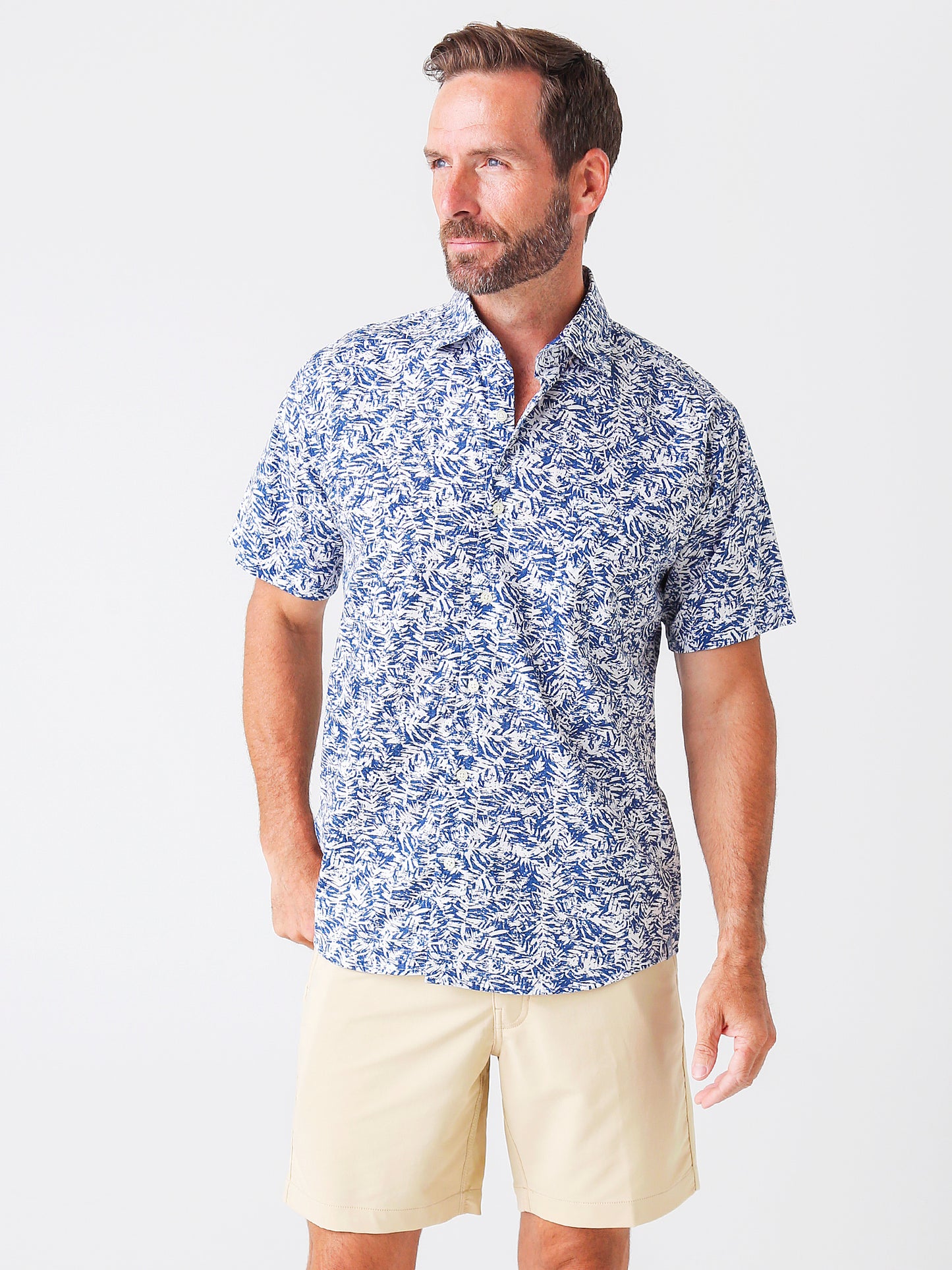 Peter Millar Seaside Men's Whitepalm Cotton-Blend Sport Shirt