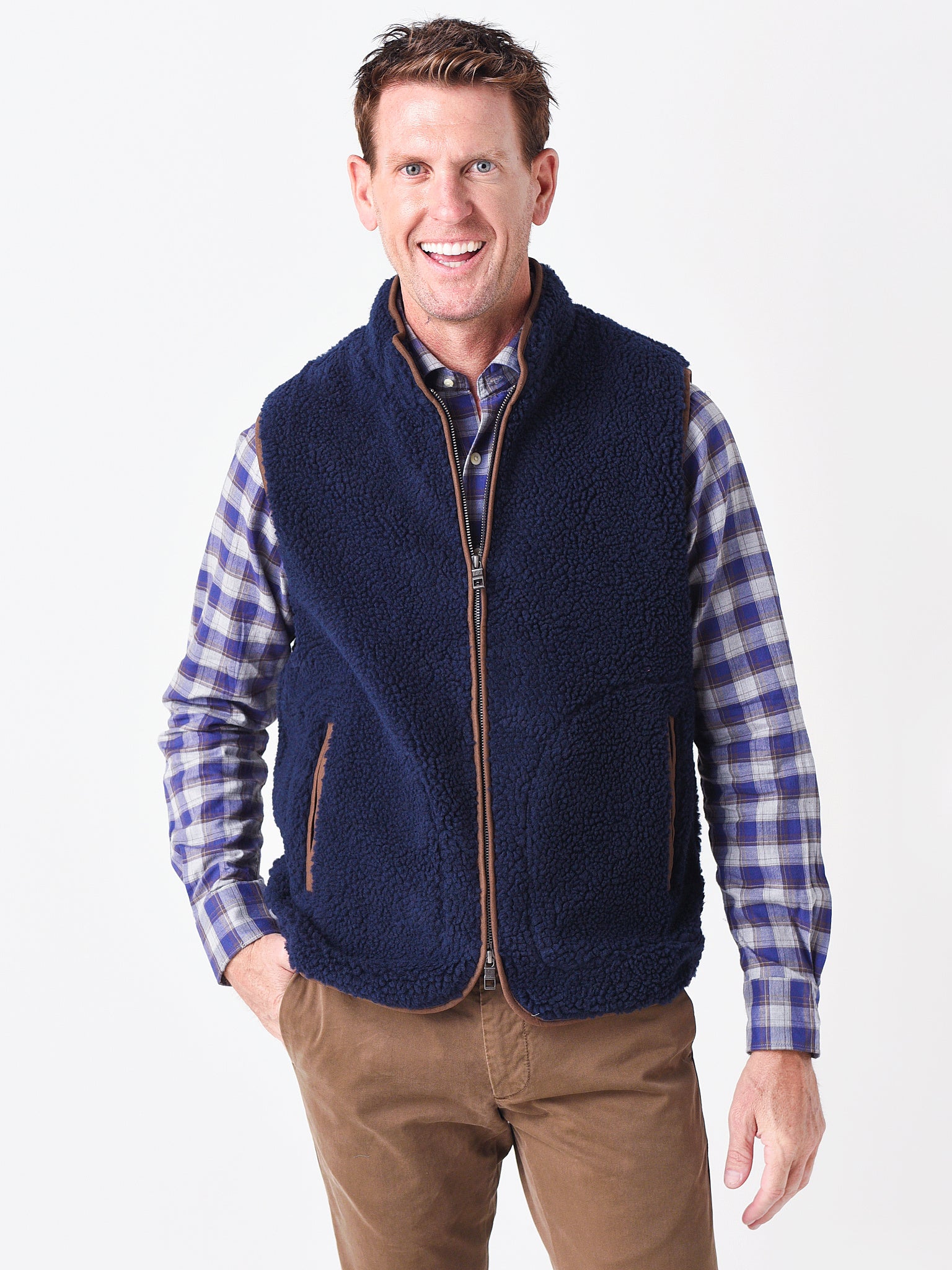 Peter Millar discount Mountainside Sherpa Vest 2-Way Full Zip Navy Blue Size Large