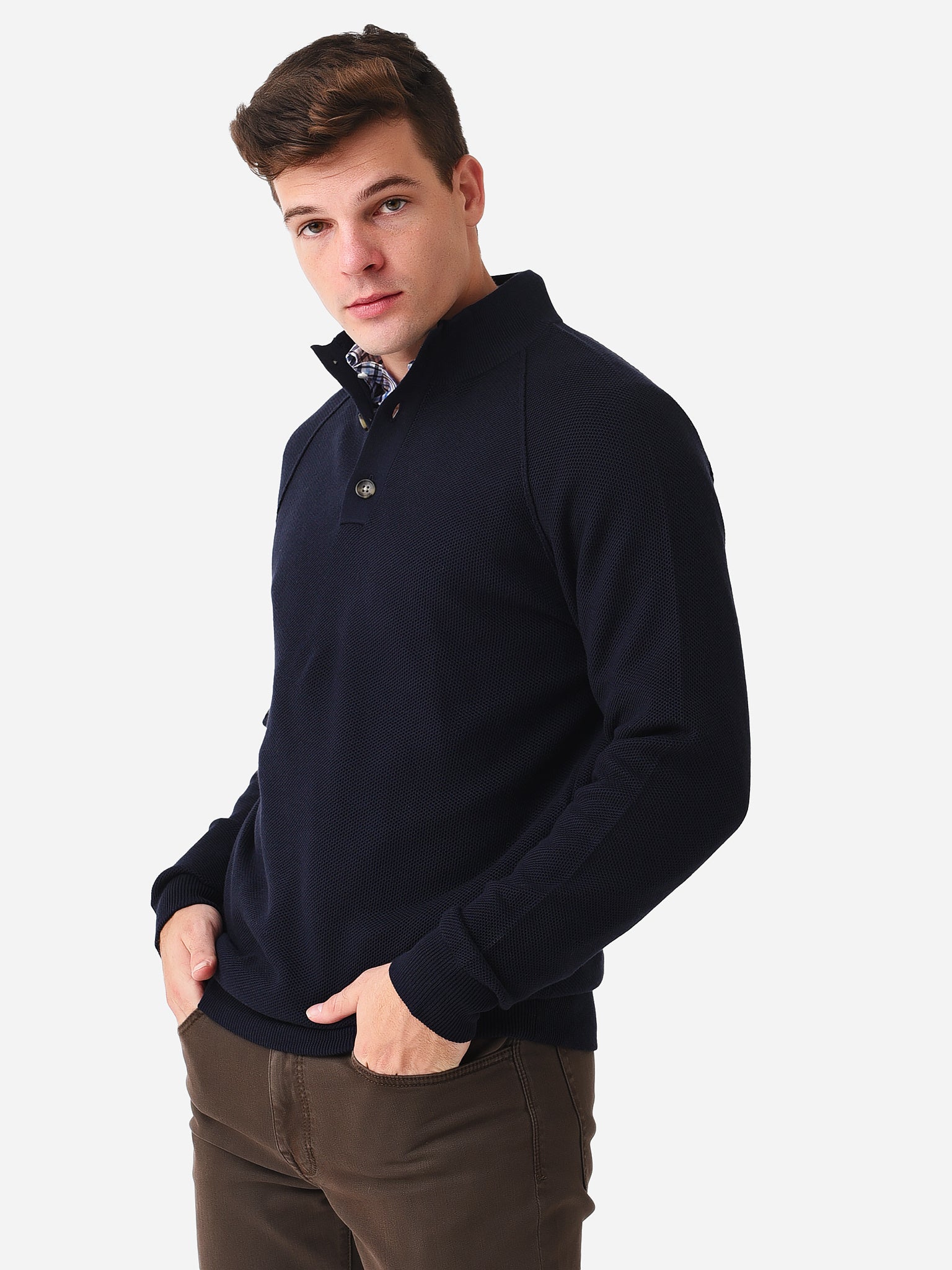 Peter Millar Crown Men's Parkway Textured 3-Button Mock Sweater