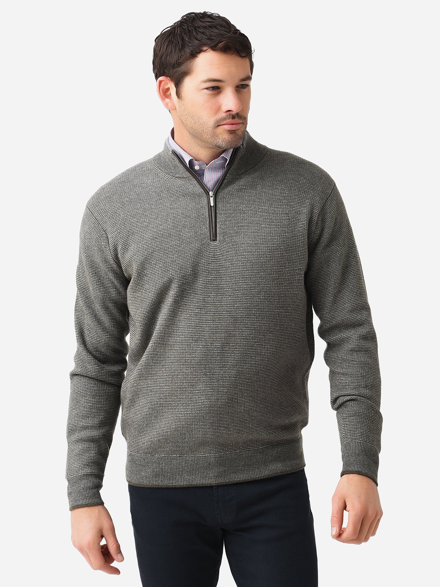 Peter Millar deals Crown Quarter Zip Sweater. Grey. Cotton/Nylon/Silk/Cashmere Blend