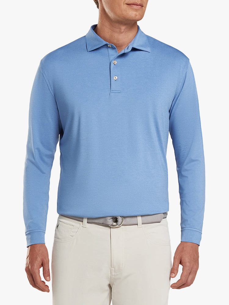 Peter Millar Crown Sport Men's Solid Stretch Jersey Long Sleeve Polo