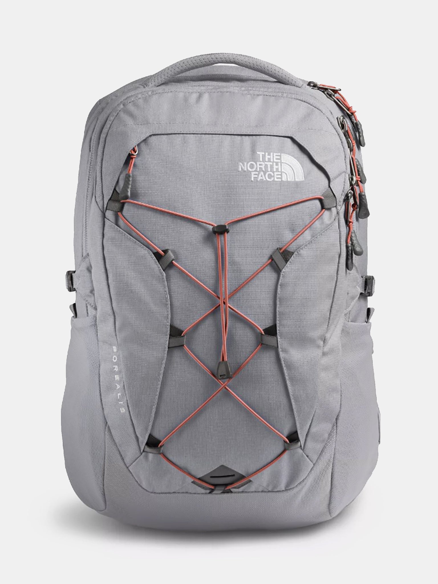 Grey fashion and pink north face backpack