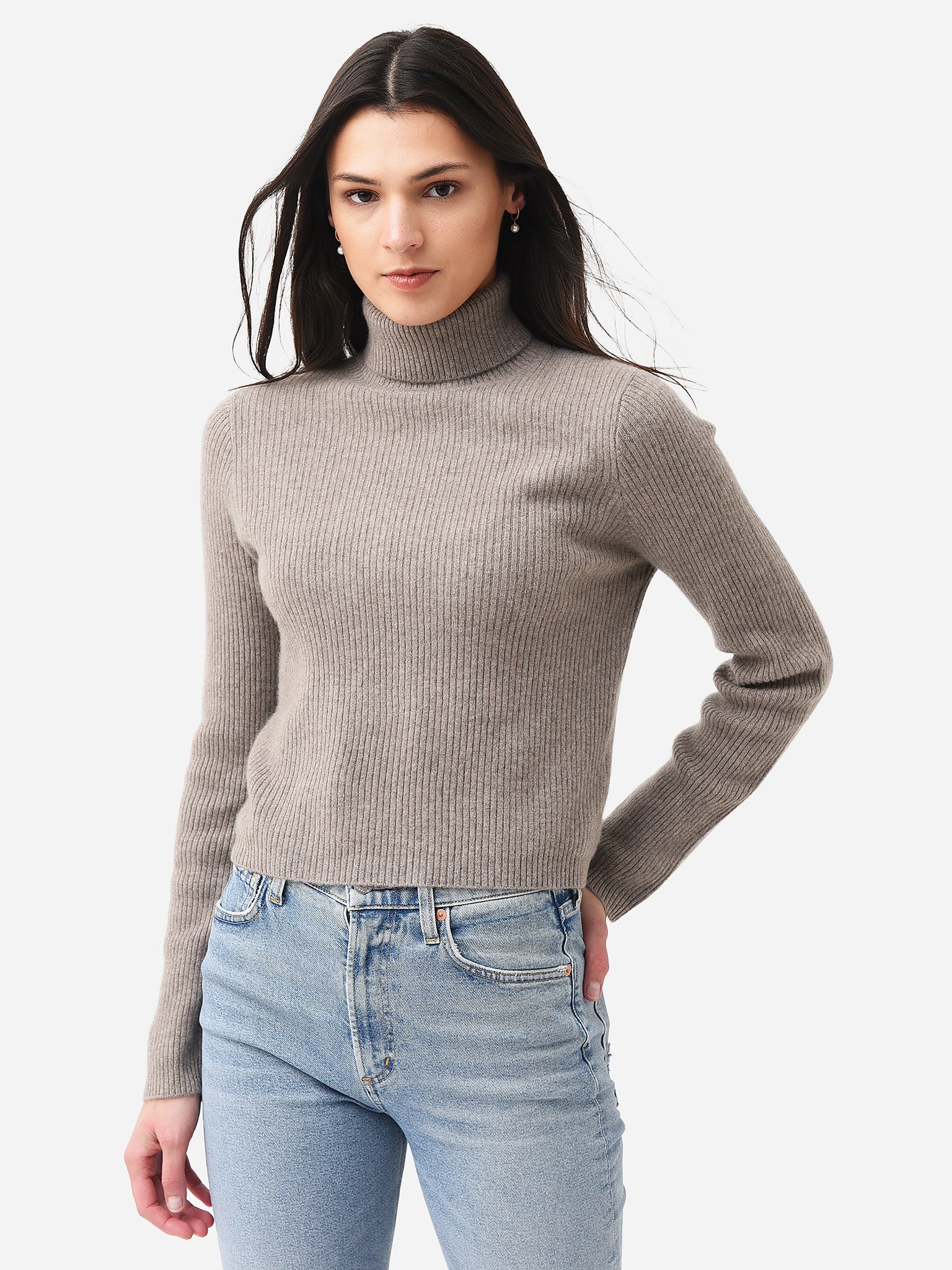 NAADAM 100% Cashmere Cropped popular Turtleneck Pullover Sweater in Oatmeal Gray