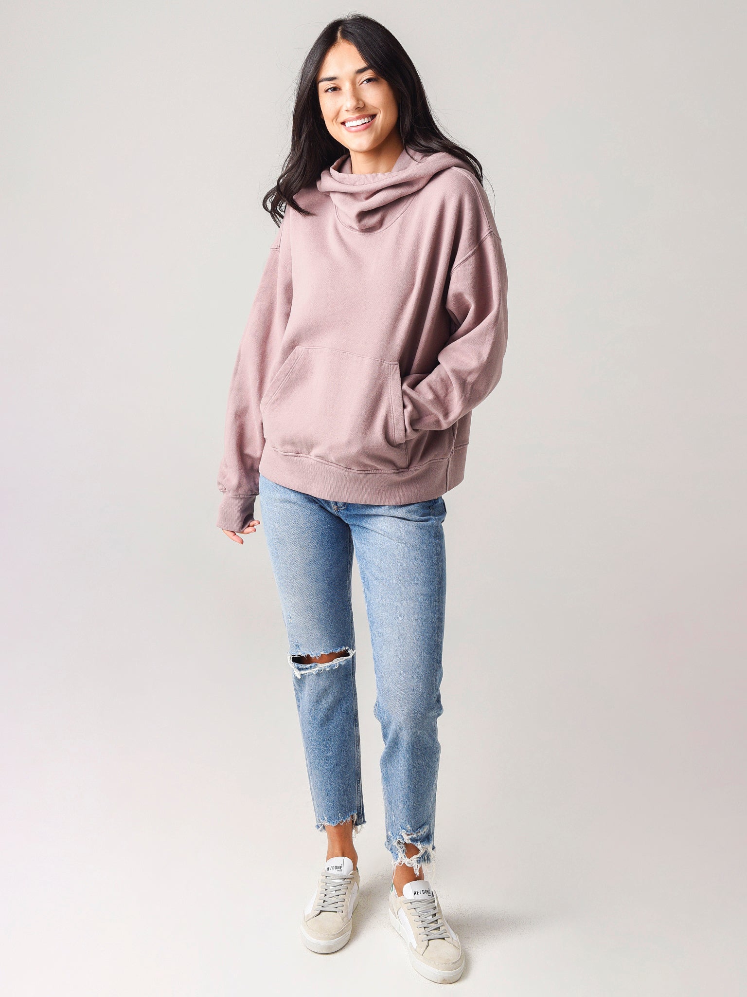 Ora Cowl Neck Hooded Sweatshirt, Velvet